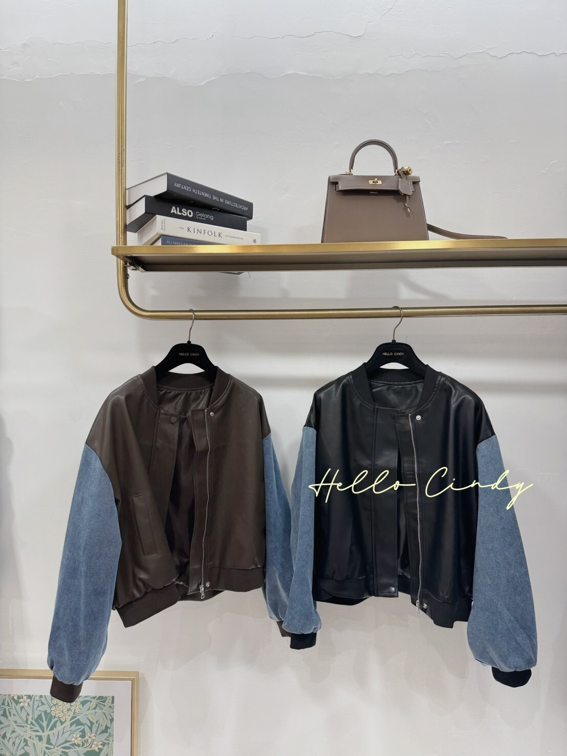 B11010 有一點帥的皮革拼接牛仔外套