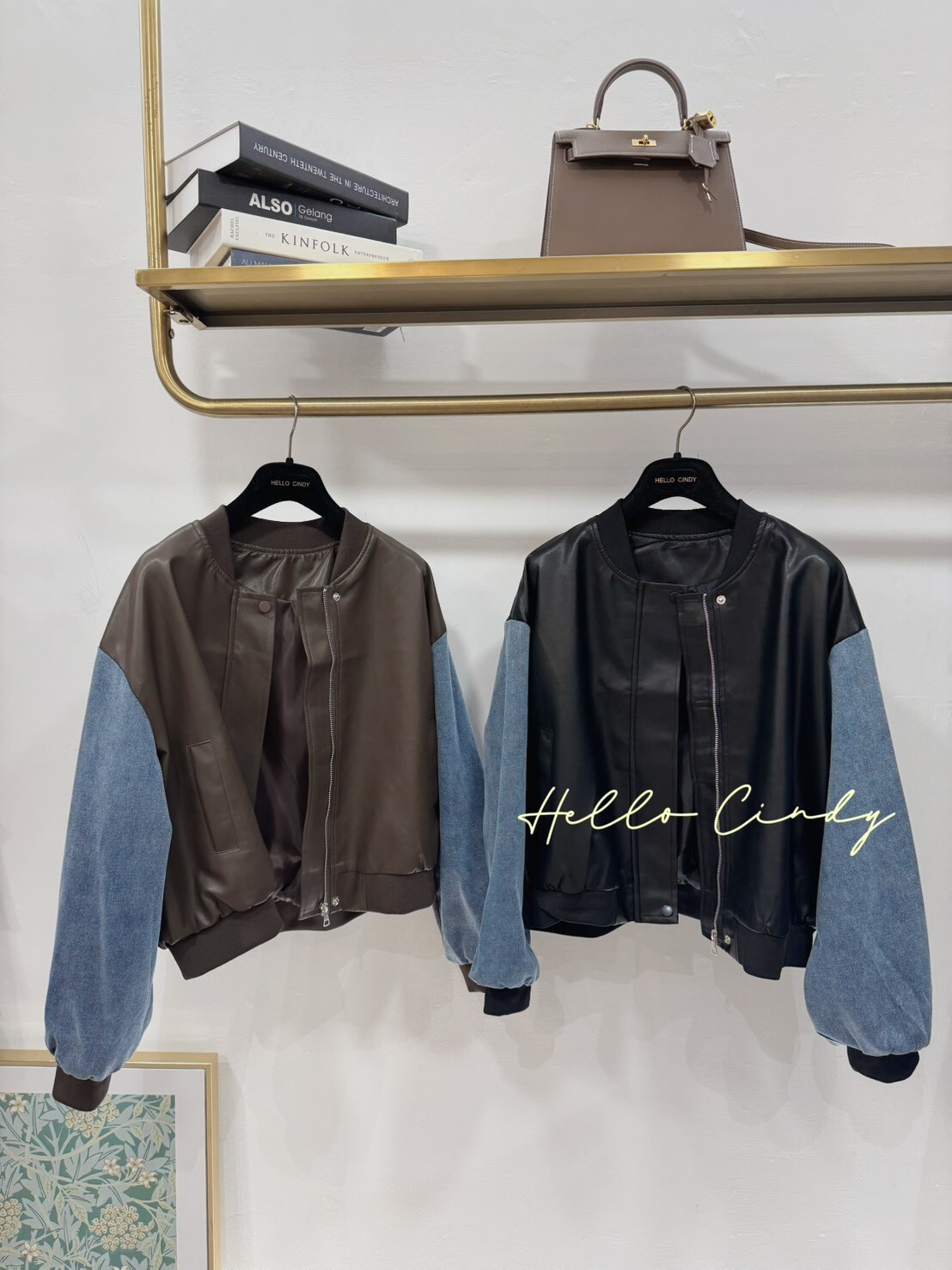 B11010 有一點帥的皮革拼接牛仔外套