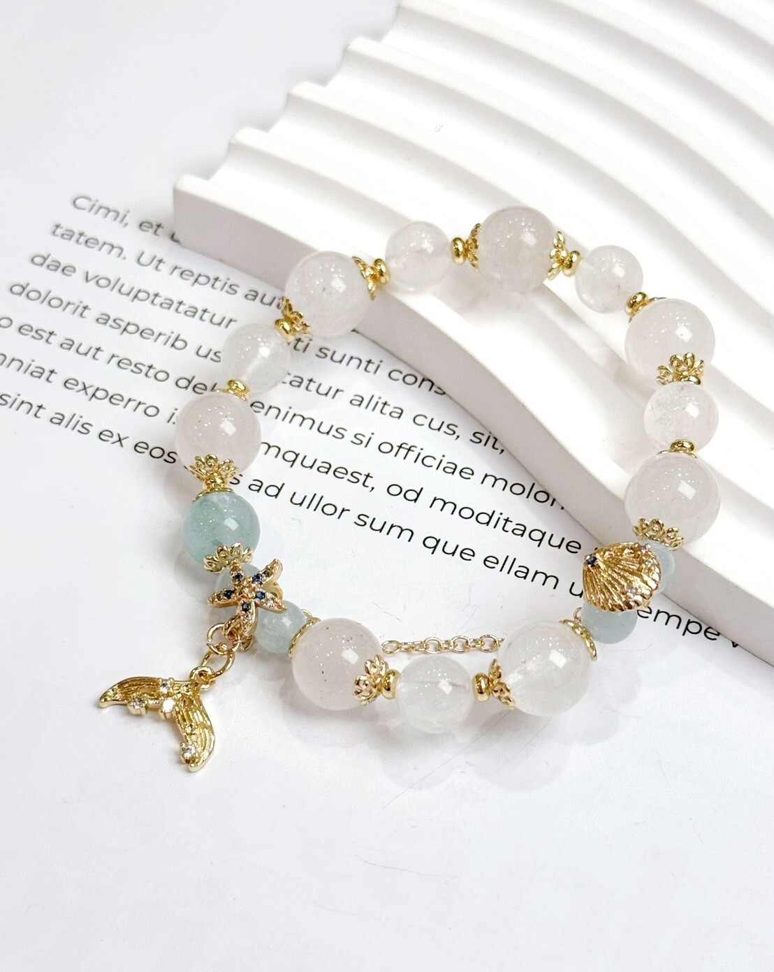 魚尾海洋風|海藍寶/白月光水晶手鍊