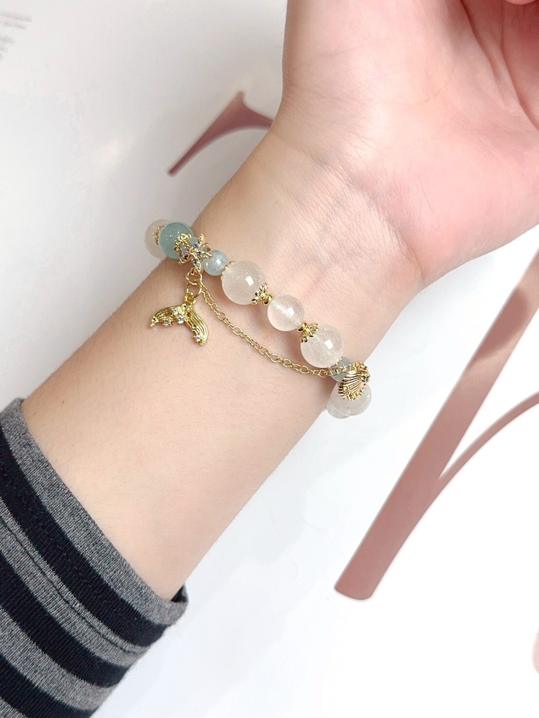 魚尾海洋風|海藍寶/白月光水晶手鍊