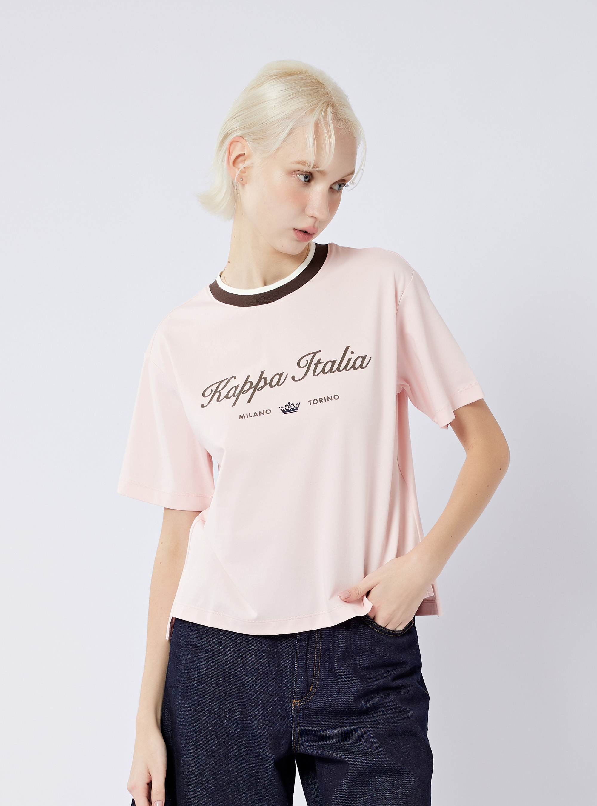 女款 撞色羅紋圓領印花T-Shirt