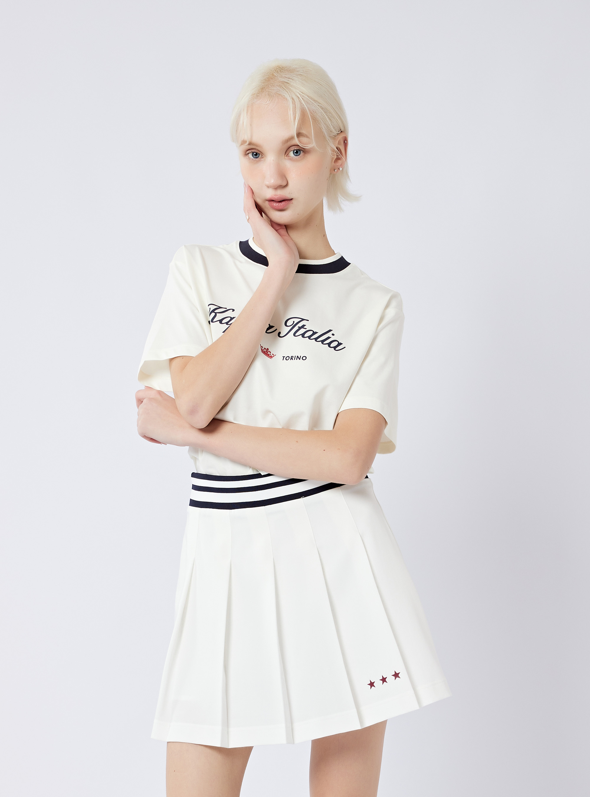 女款 撞色羅紋圓領印花T-Shirt