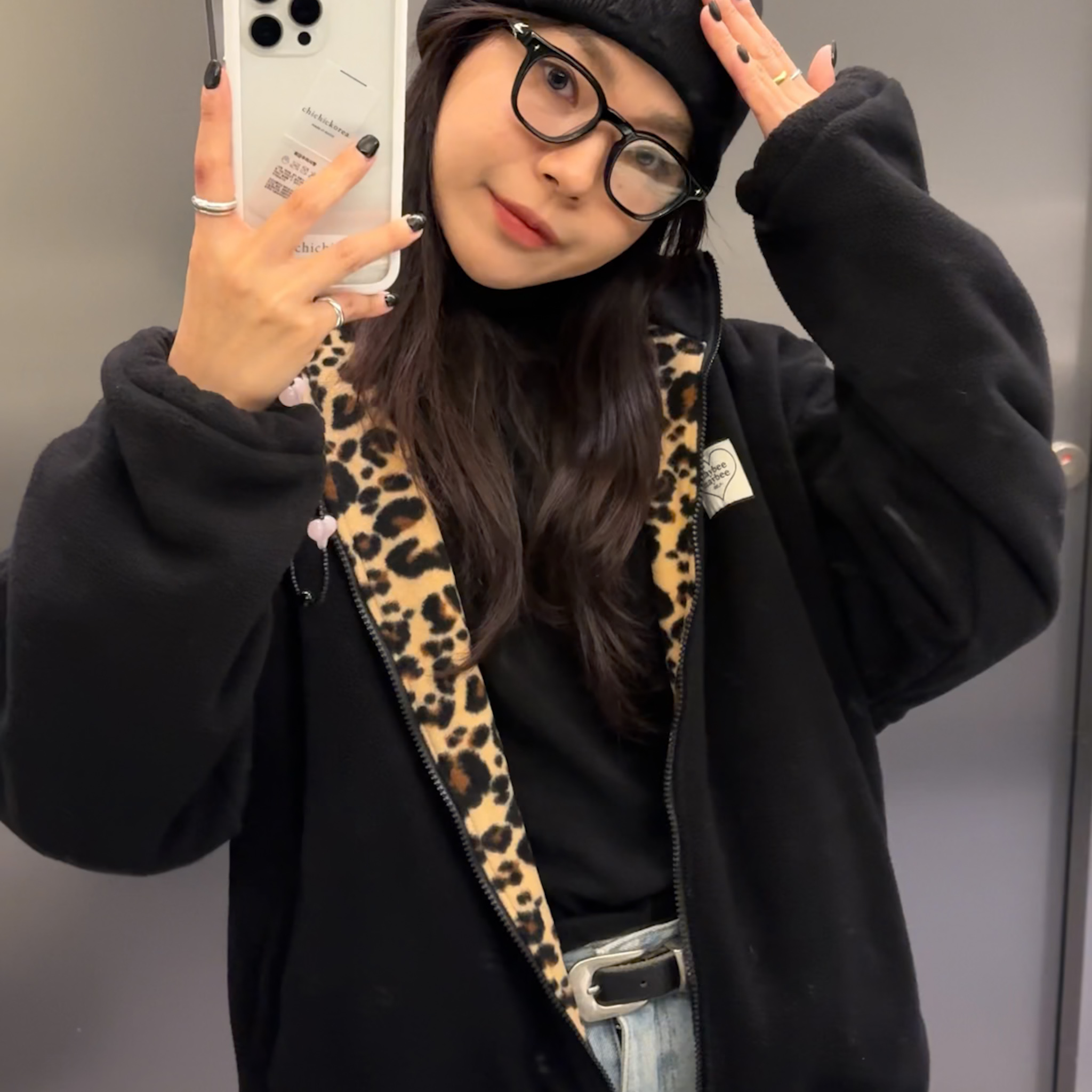 NL03內藏豹紋下抽繩休閒(黑)