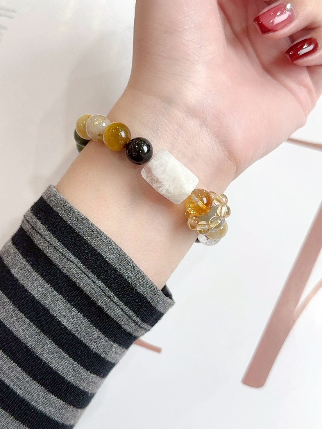 白幽靈/綠髮晶/鈦晶月光石/金運石/黃水晶/黑金超七/虎眼石水晶手鍊