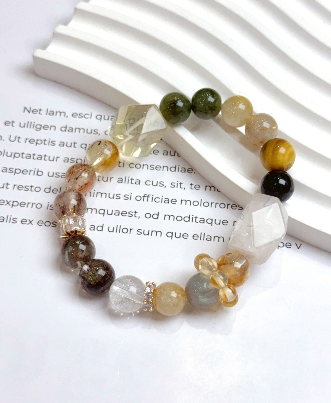 白幽靈/綠髮晶/鈦晶月光石/金運石/黃水晶/黑金超七/虎眼石水晶手鍊