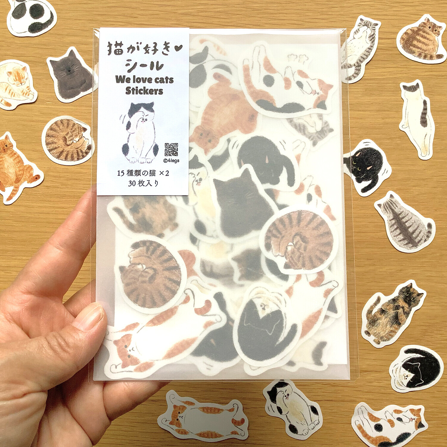 日本 4legs 插畫家 水彩畫 貼紙  [我喜歡貓]