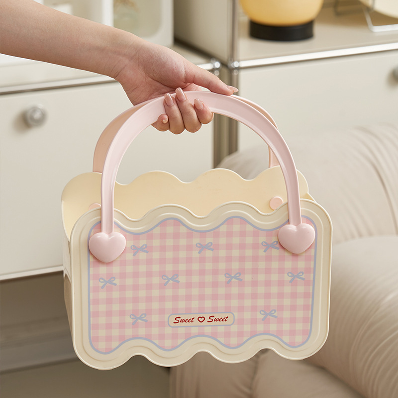 《6366》可愛少女風手提可瀝水收納籃