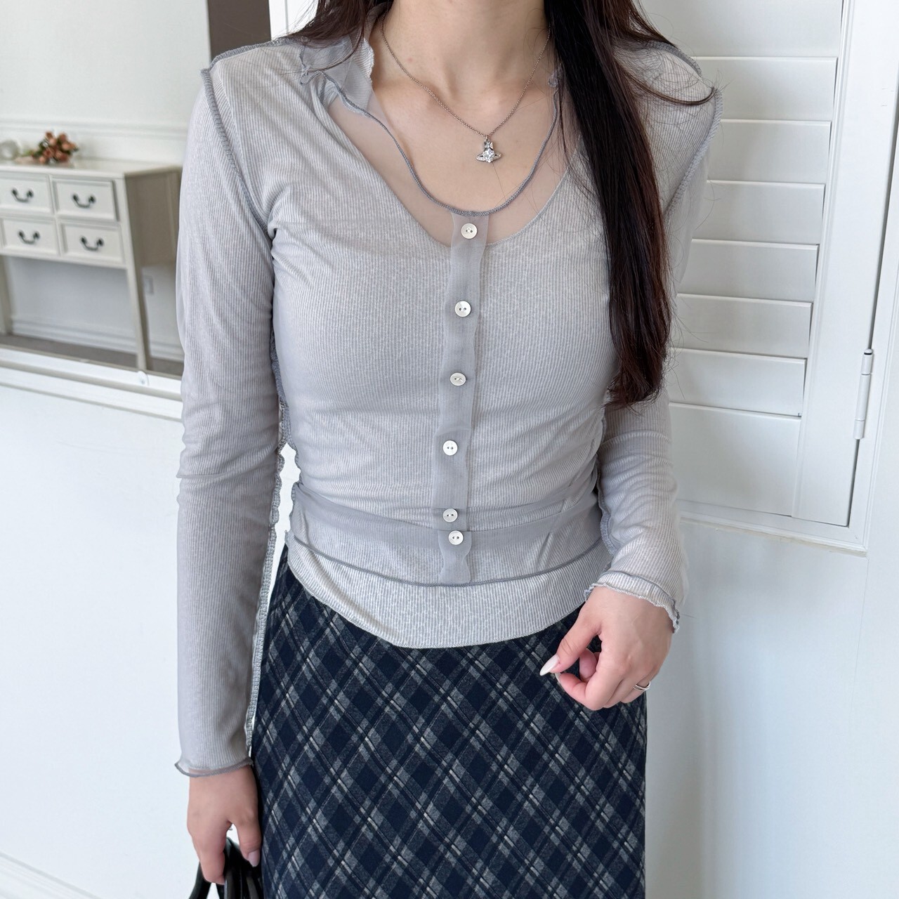 輕法式小夜曲 2way貝殼釦兩件套上衣