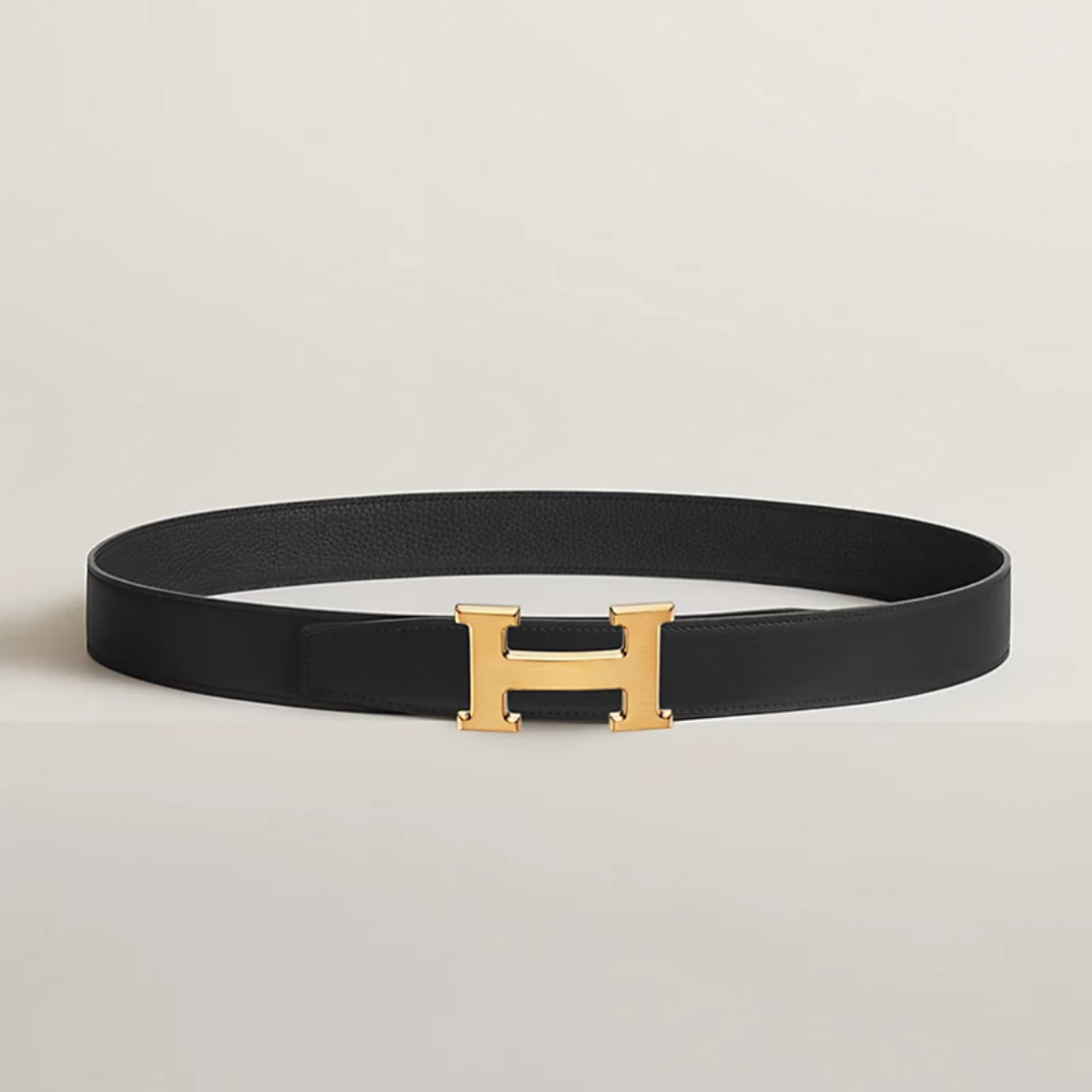 AHE08073 HERMES H Belt Buckle & Reversible Leather Strap Black & Gold 32mm (E)