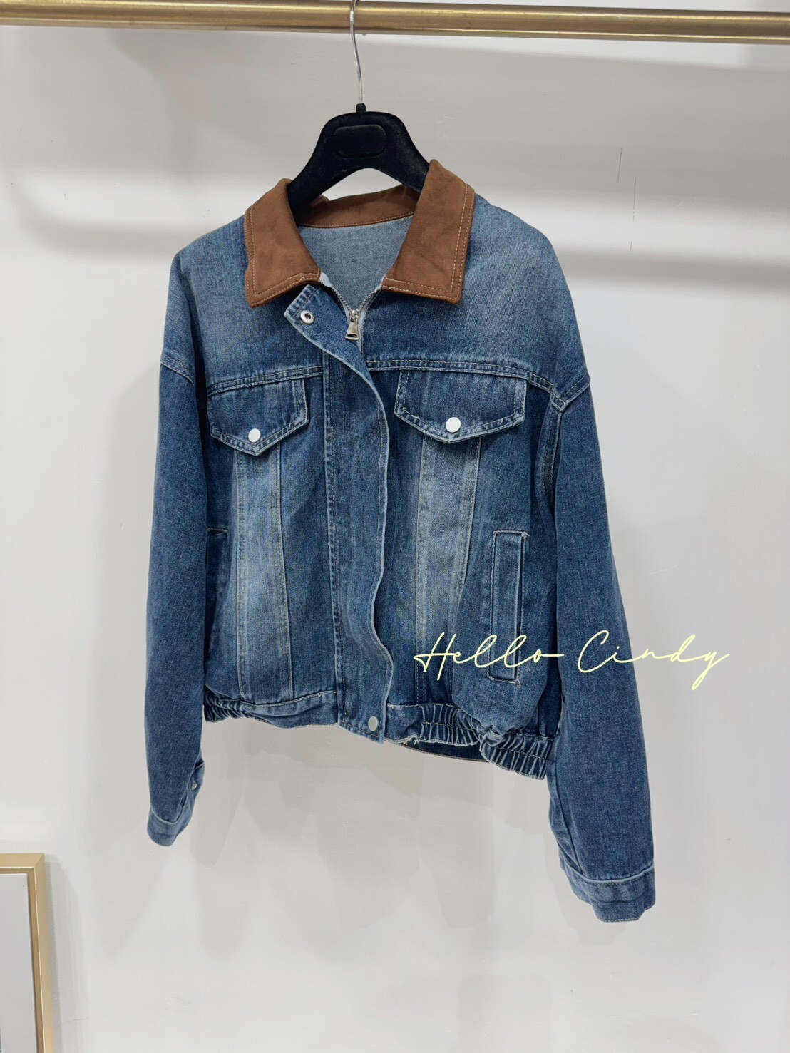 B11039 Cindy自留款超顯瘦麂皮領牛仔外套