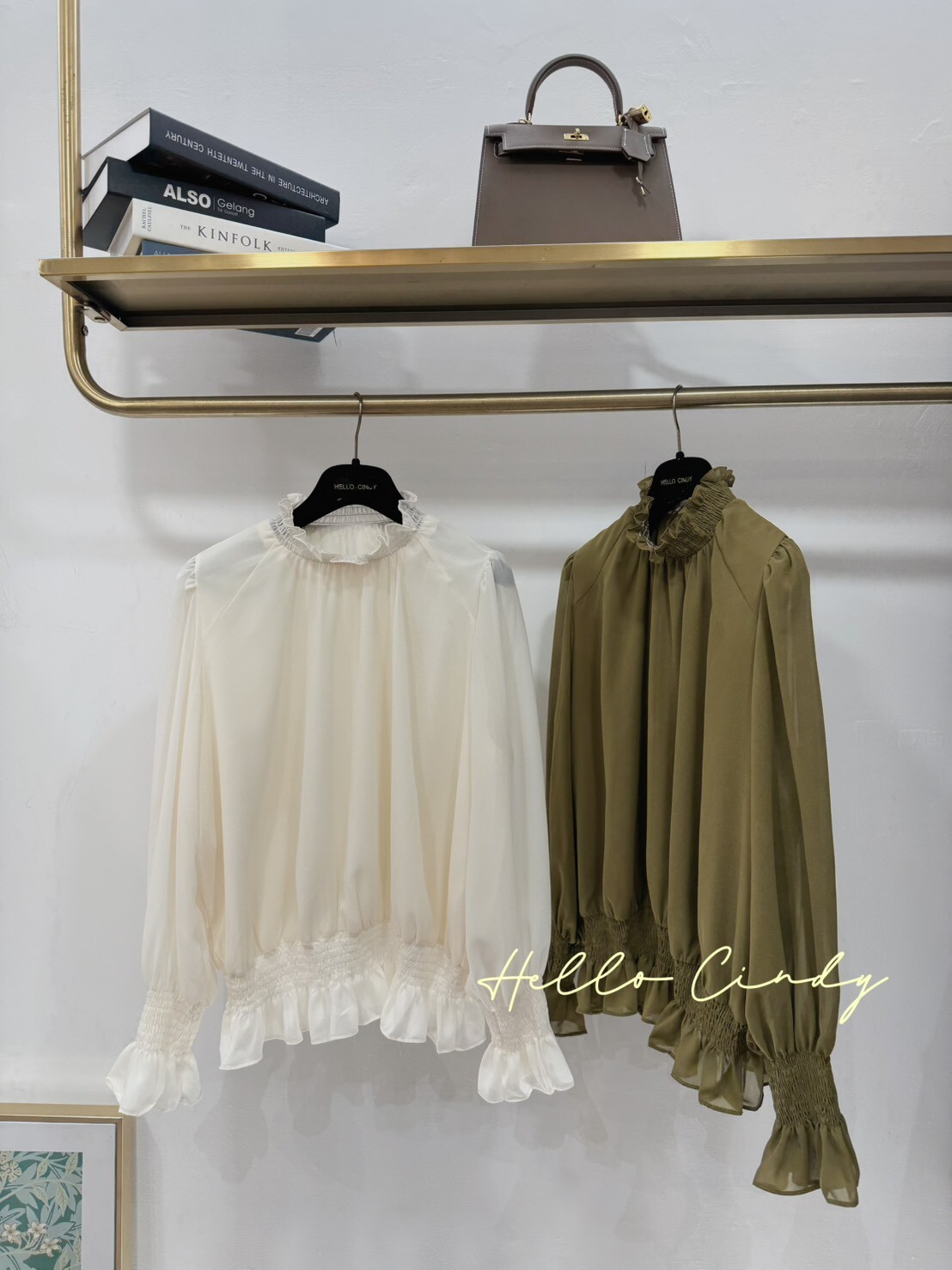 B11044法式宮廷感小立領下縮腰溫柔雪紡上衣