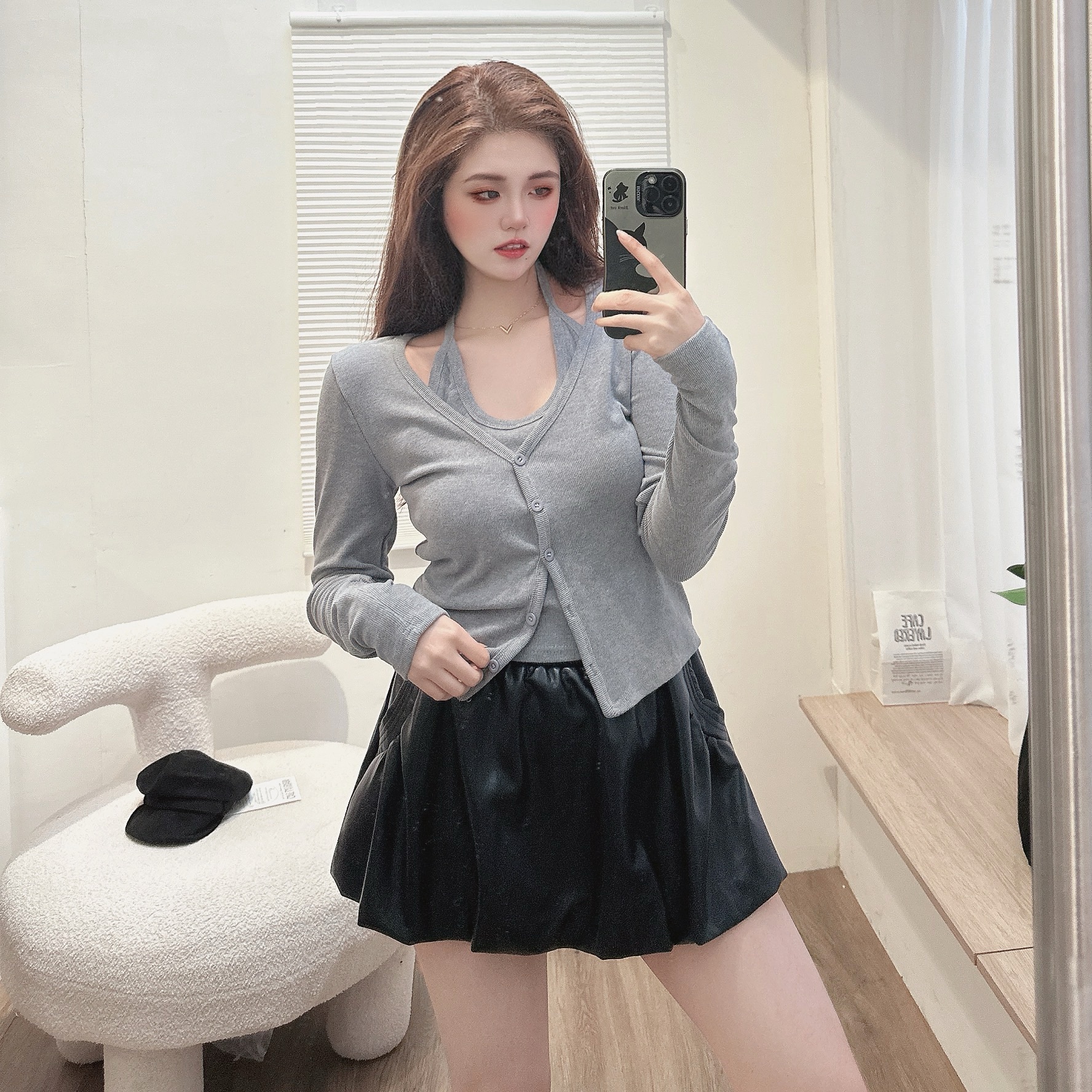 短絨掛勃假兩件長袖上衣/三色