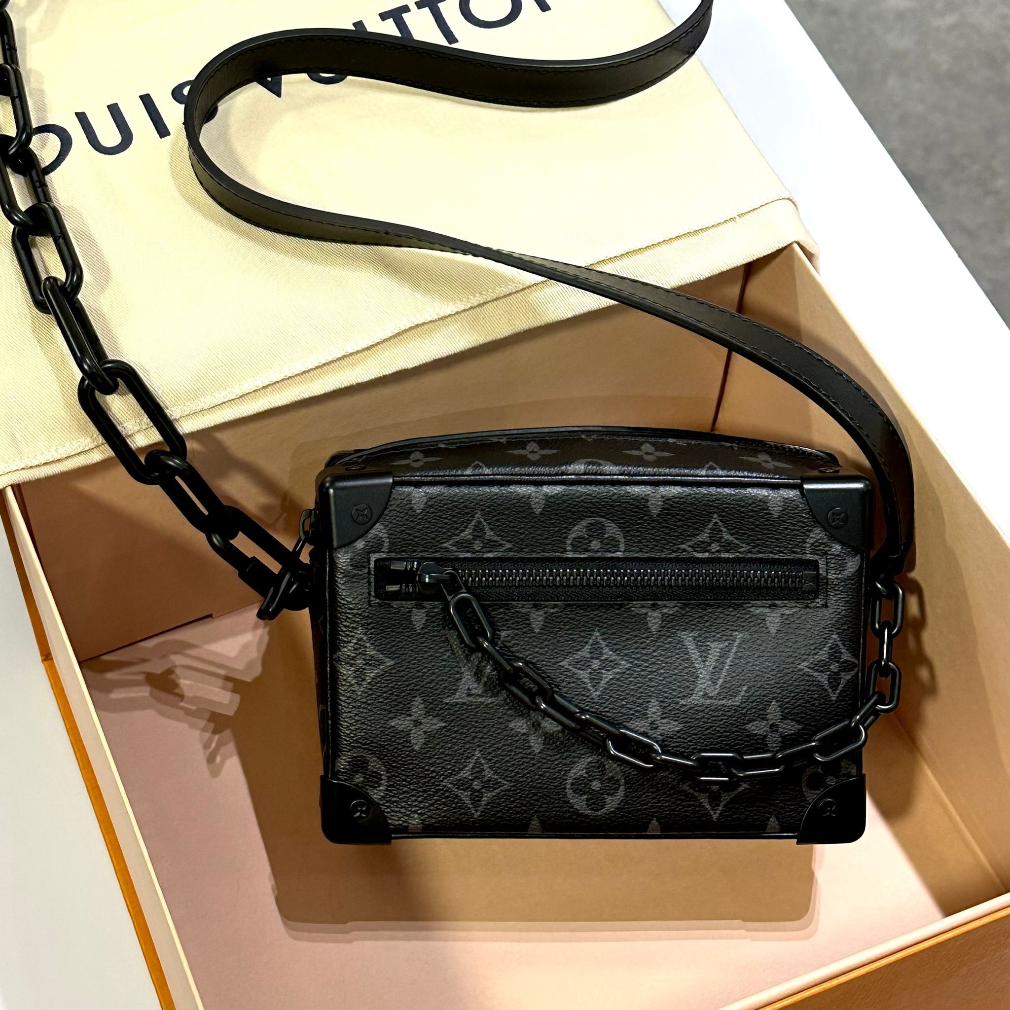 全新LV MINI SOFT TRUNK 黑色壓花牛皮 黑色啞面金屬四角 M44735 #男女同款#兩年免費保養 #BRAND NEW #香榭站正品