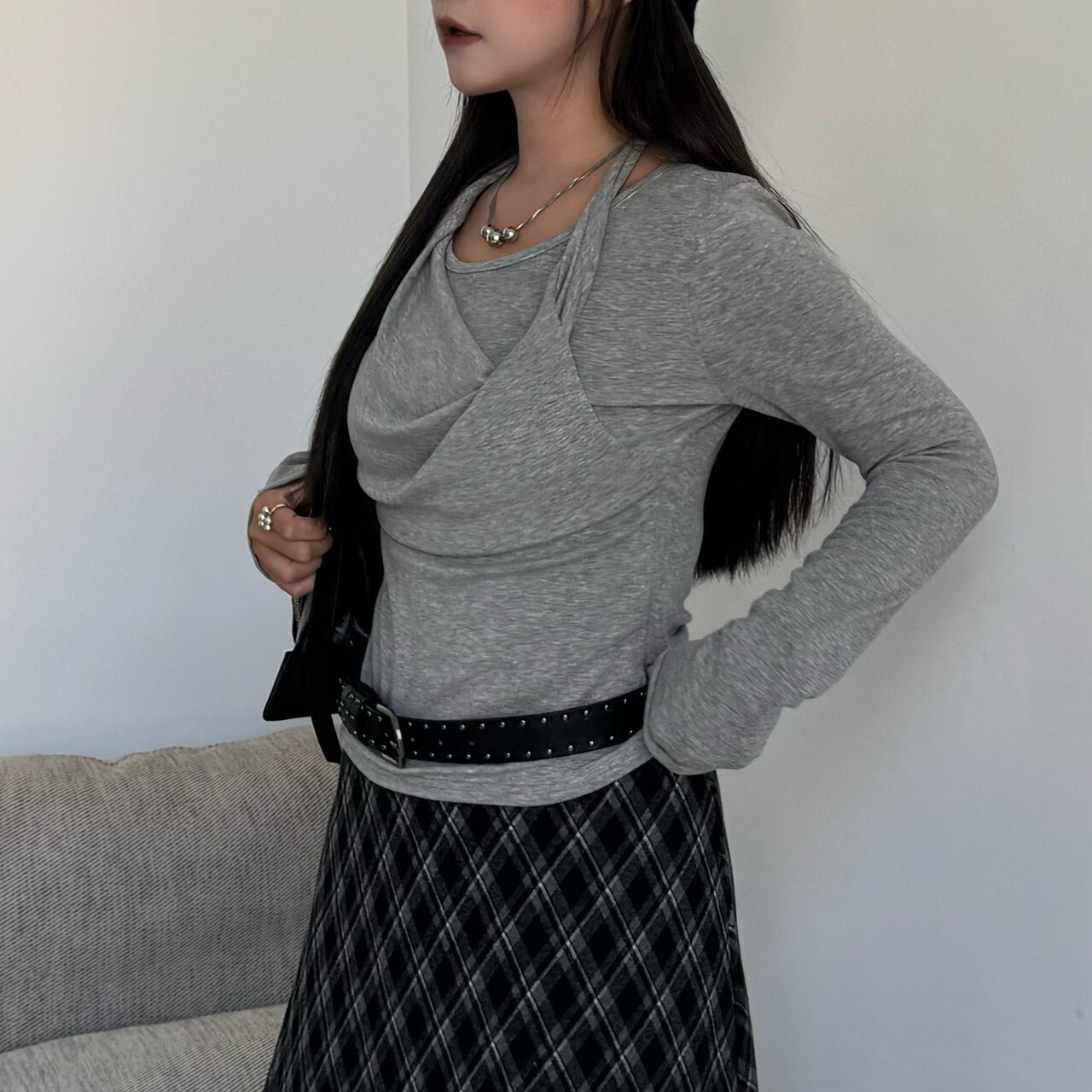 純愛灰姑娘 不修邊盪領假兩件上衣