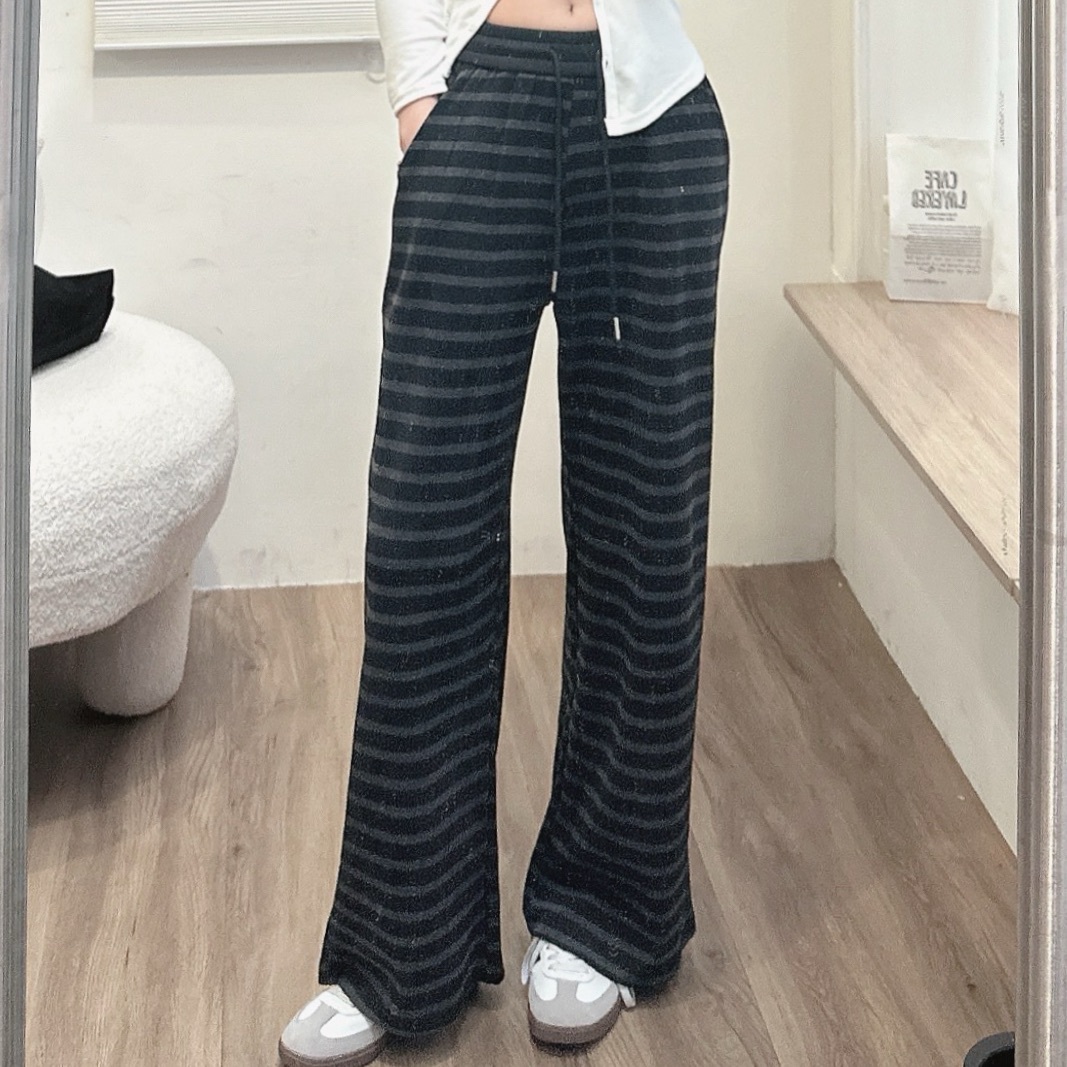慵懶休閒條紋闊腿褲/二色