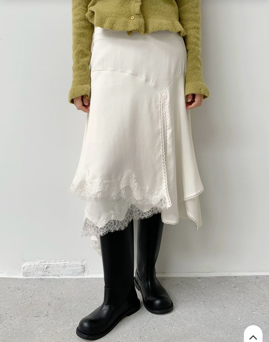 蕾絲不規則開衩設計長裙