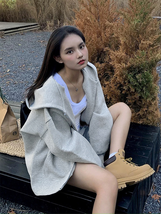 超大帽子寬鬆厚刷毛外套-超值優惠 現貨M