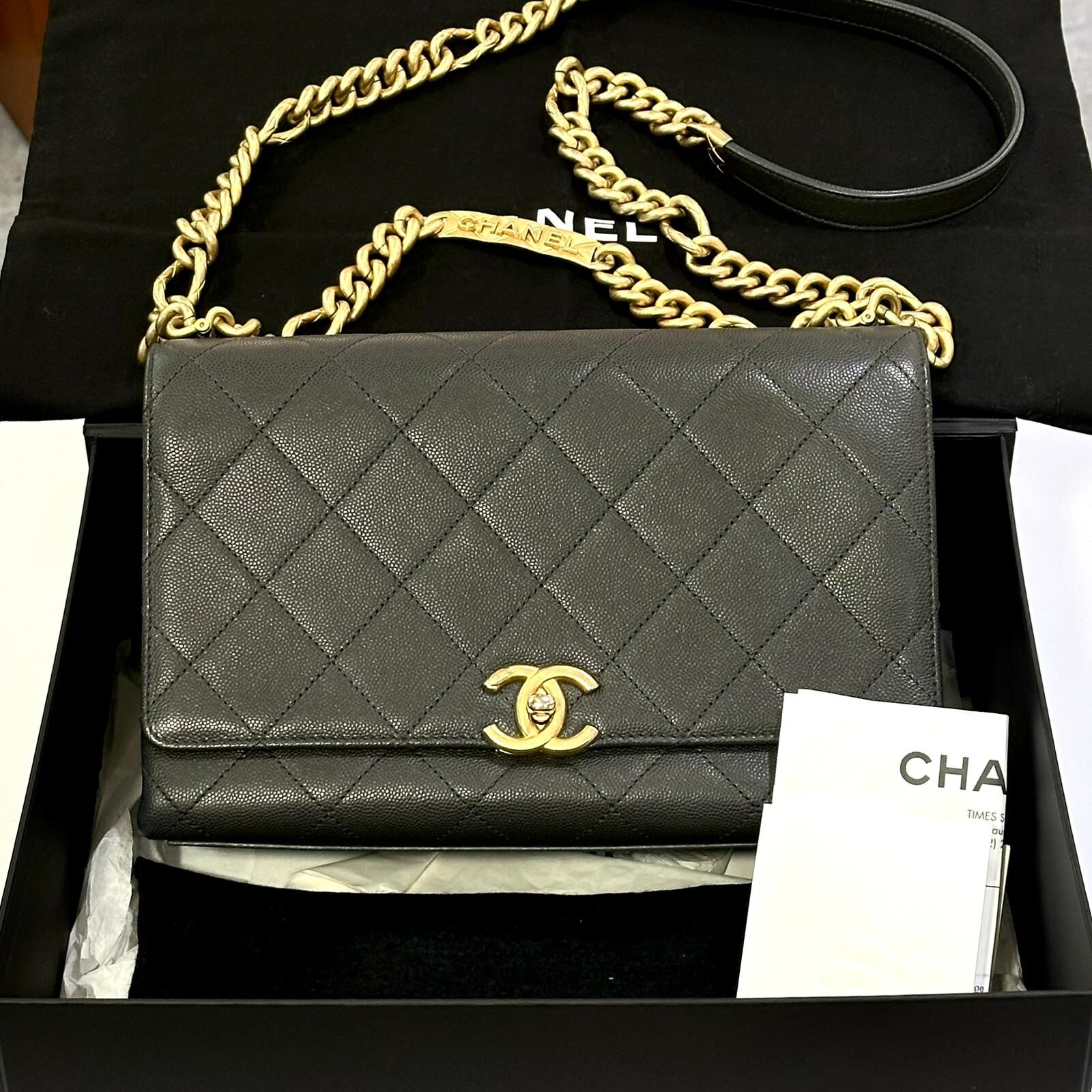 99%NEW接近全新CHANEL FLAP BAG 28CM 灰色荔枝皮復古金 AS2712 字母牌鏈條包 #兩年免費保養 #香榭站正品