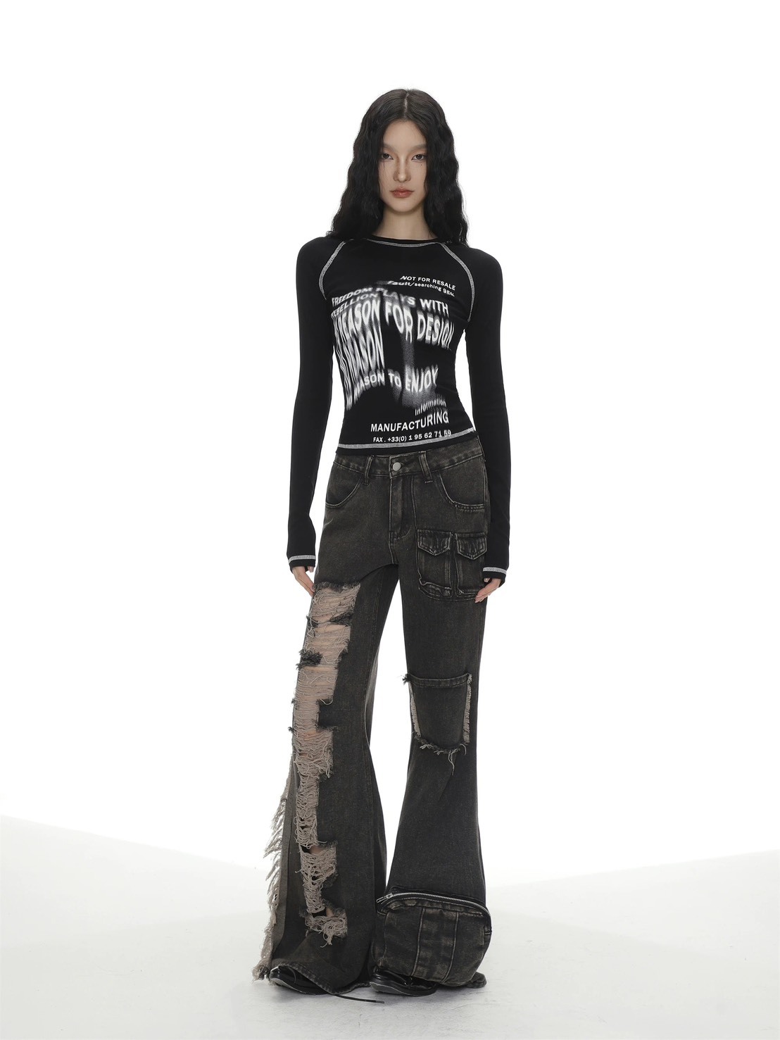 字母暈染車縫修身上衣