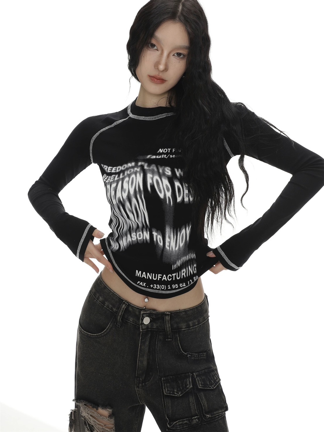 字母暈染車縫修身上衣