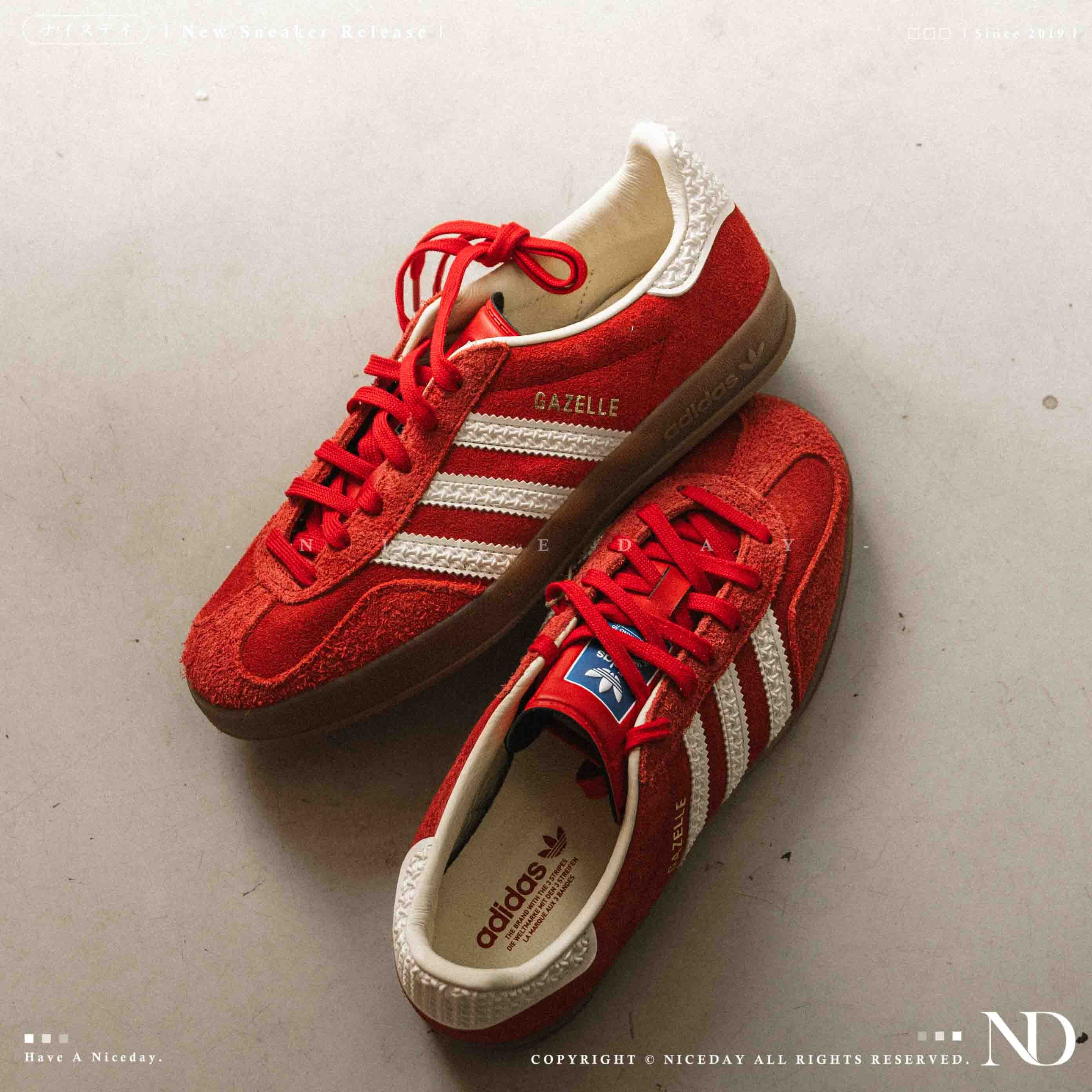 NICEDAY 現貨 Adidas GAZELLE INDOOR 玫瑰紅 紅 紅白 白紅 德訓鞋 滑板 復古 IF1808