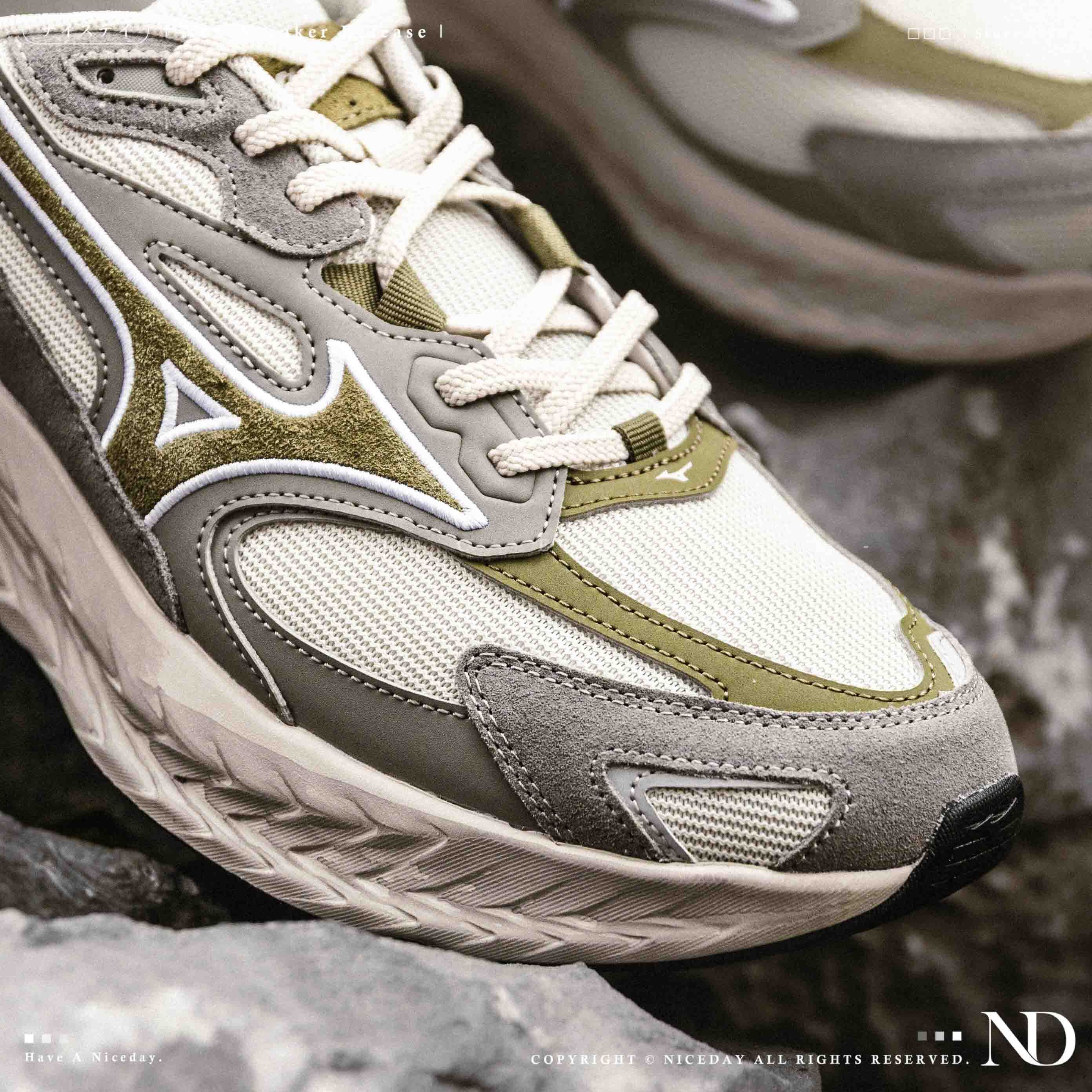 NICEDAY 代購 MIZUNO ASTRO LS 灰綠 綠 米綠 米色 機能 慢跑 復古 厚底 增高 跑鞋 D1GH252105