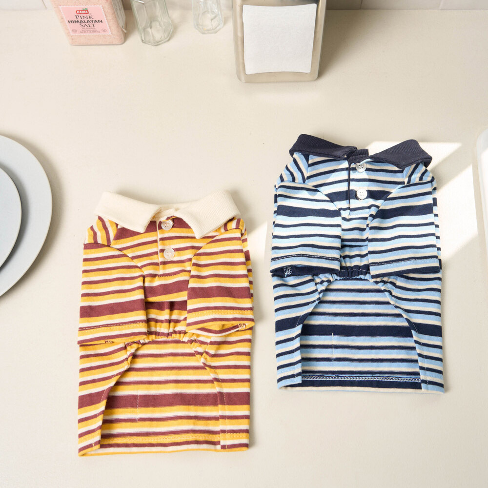 【 韓國連線 】NERDOG｜美式條紋Polo衫 藍色