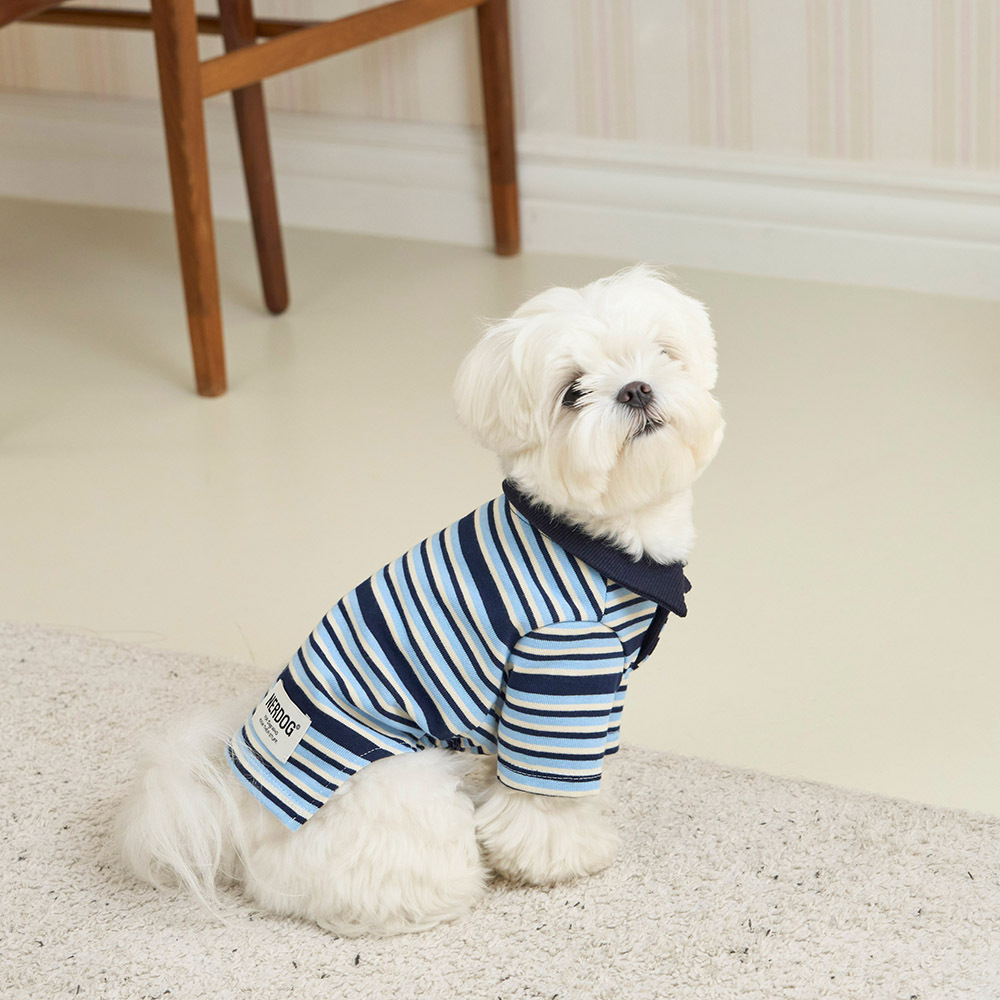 【 韓國連線 】NERDOG｜美式條紋Polo衫 藍色