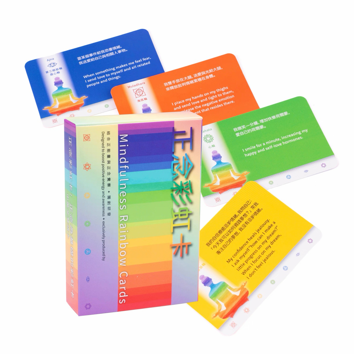 彩虹卡｜心理治療卡｜正念能量卡｜對應脈輪【體驗正能量語句、身心靈減壓】