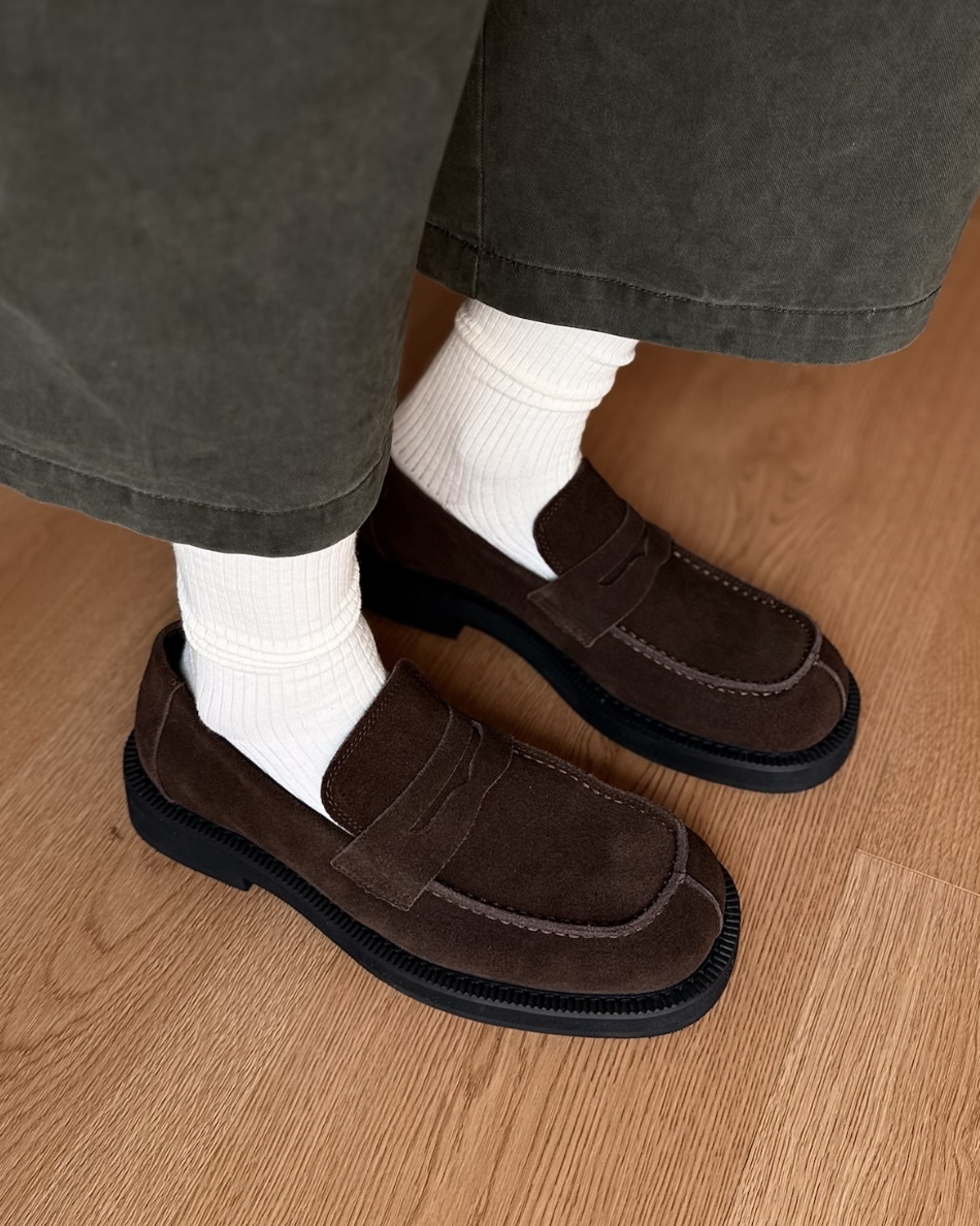 XIN SELECT 老錢風 復古 麂皮 厚底 皮鞋 樂福鞋 巧克力棕