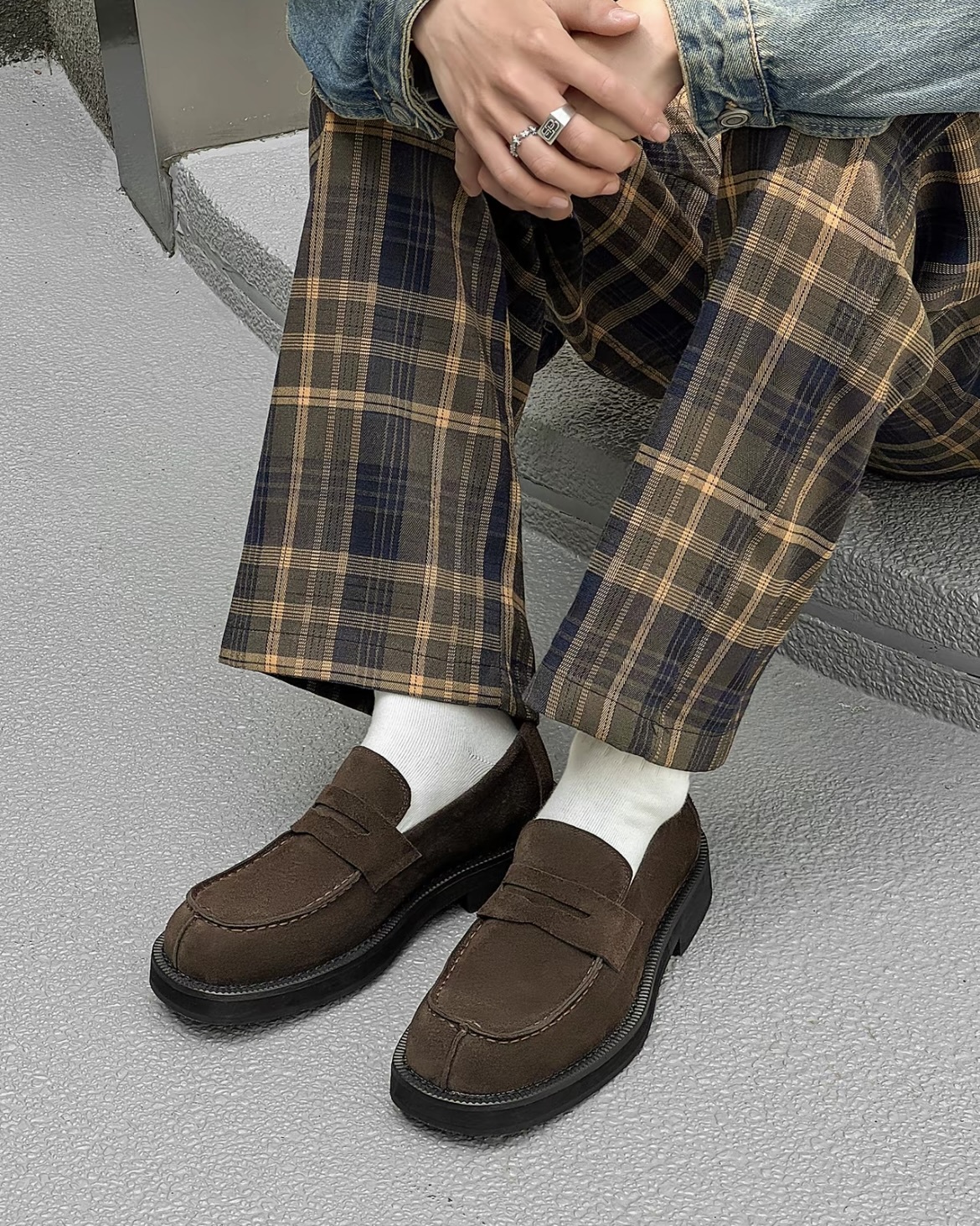 XIN SELECT 老錢風 復古 麂皮 厚底 皮鞋 樂福鞋 巧克力棕