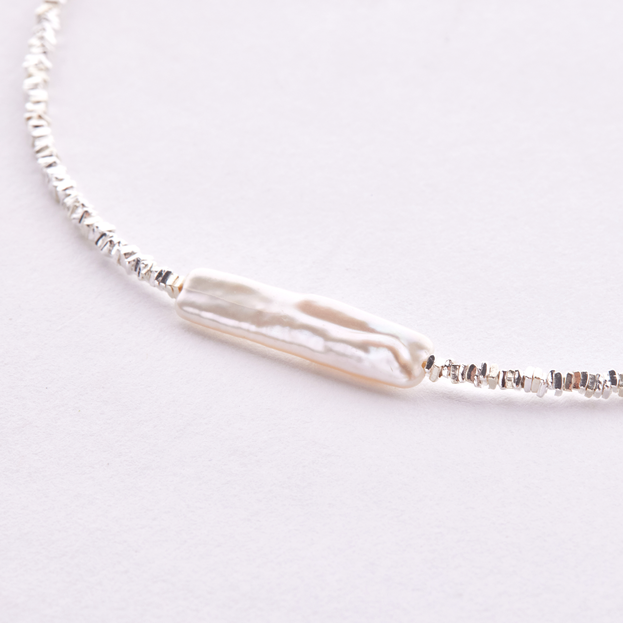 N1142 | 純銀碎銀方形珍珠項鍊