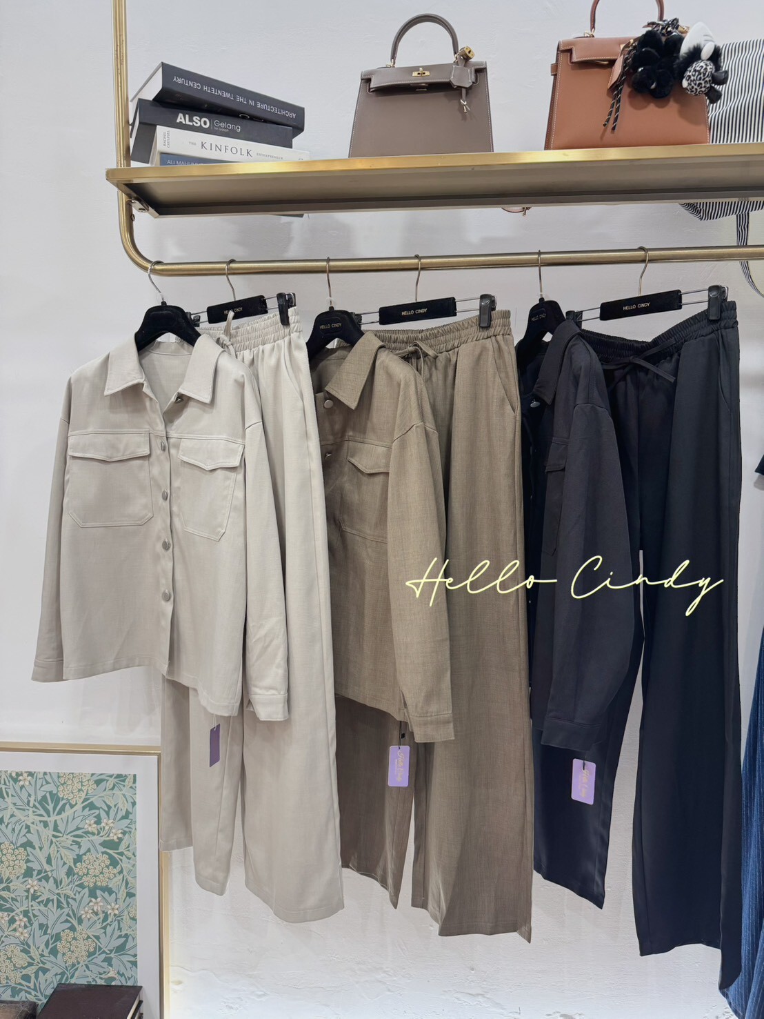 B11004 超顯瘦俐落的卡其襯衫外套+綁帶寬褲組