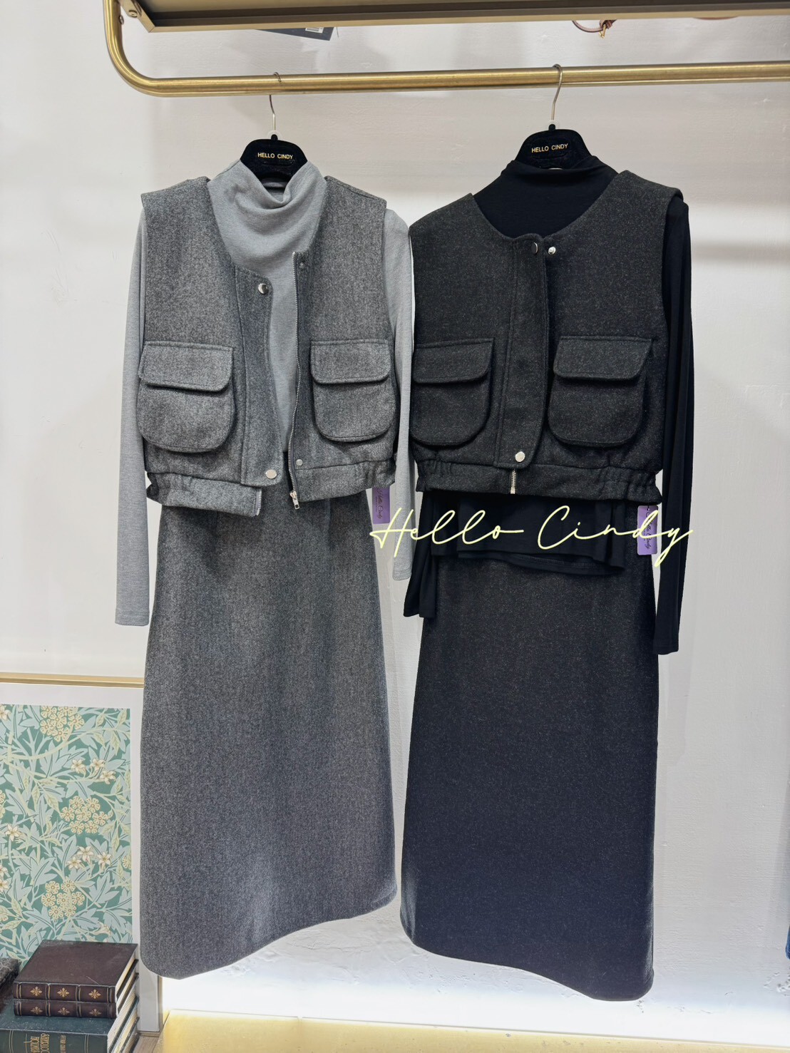 B11029 優雅三件套毛料西裝背心+鉛筆裙+合身款上衣組
