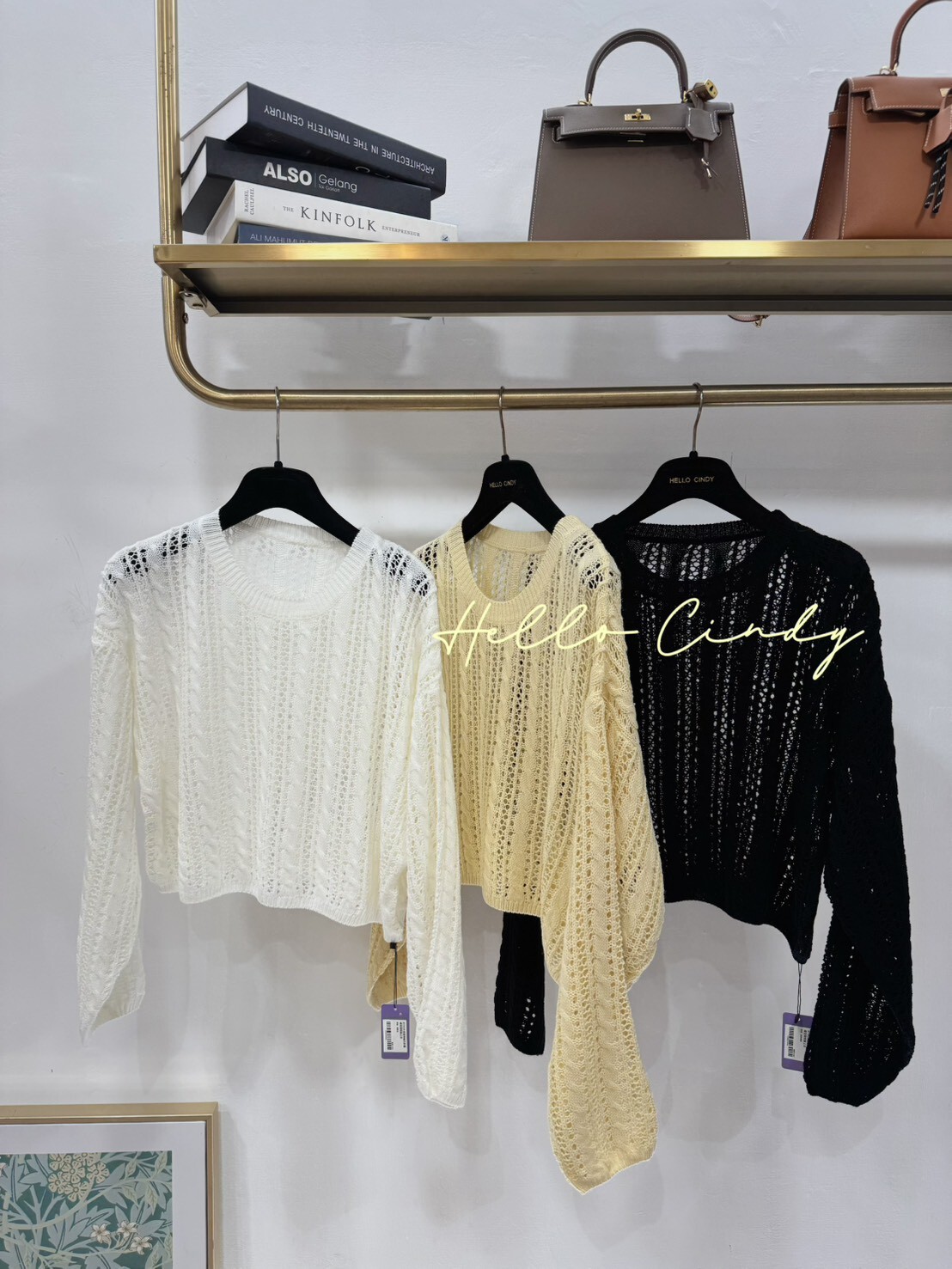 B11038 超甜美麻花針織縷空微短版上衣