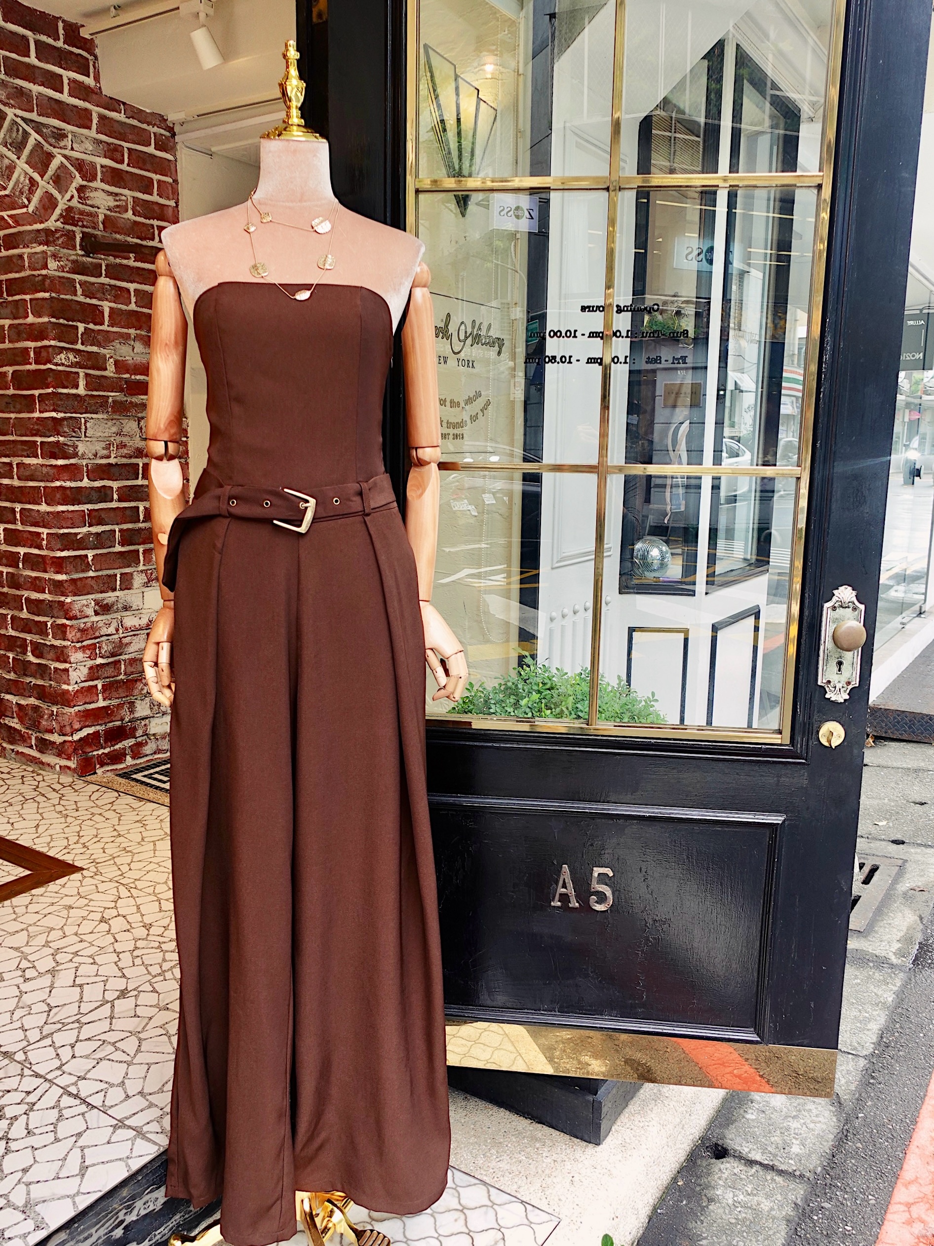 Chocolate Love巧克力色平口腰帶連身長寬褲Jumpsuit