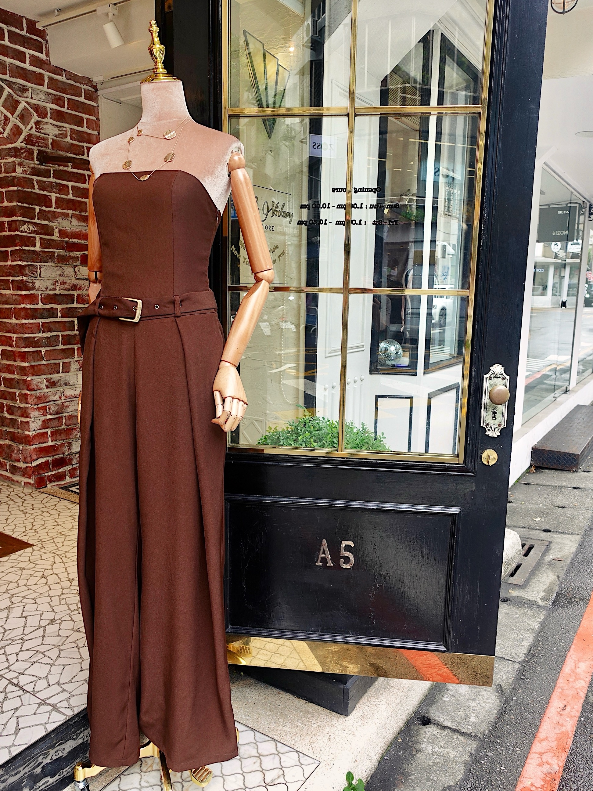 Chocolate Love巧克力色平口腰帶連身長寬褲Jumpsuit