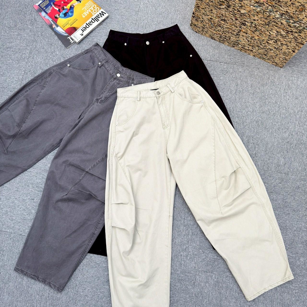 拼接褶線水洗彎刀褲 1778