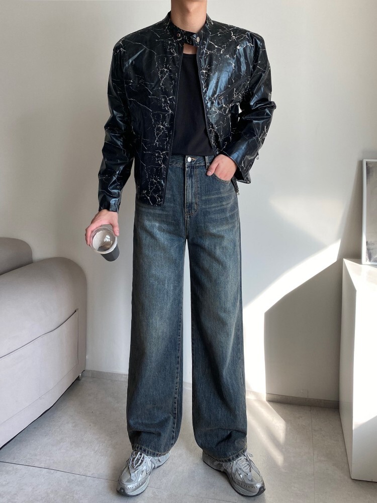 裂紋騎士短款夾克