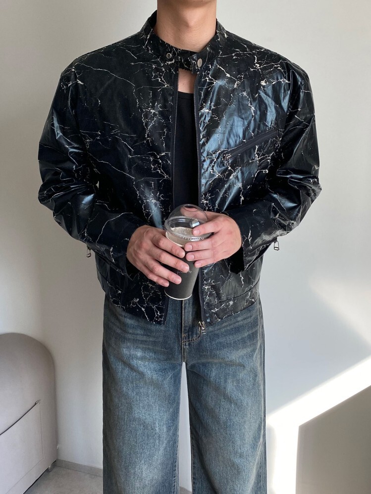 裂紋騎士短款夾克