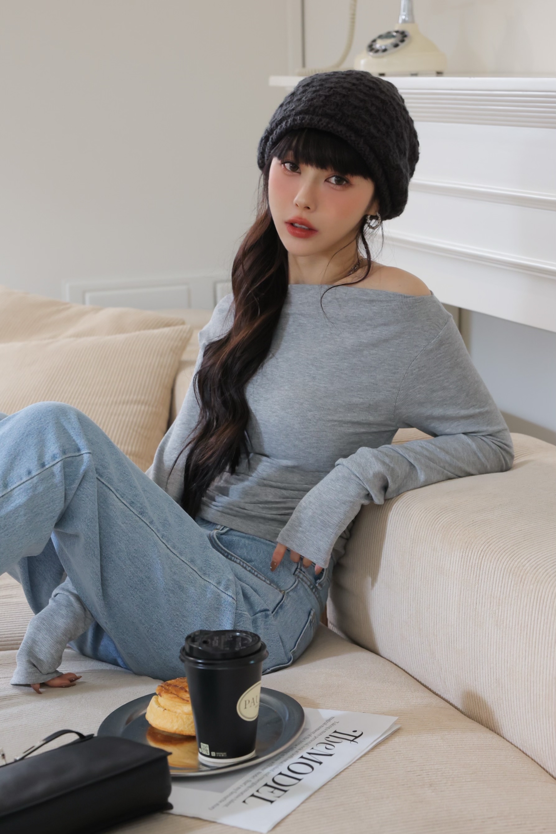 （現貨）多WAY船型領側抓皺上衣 GM18