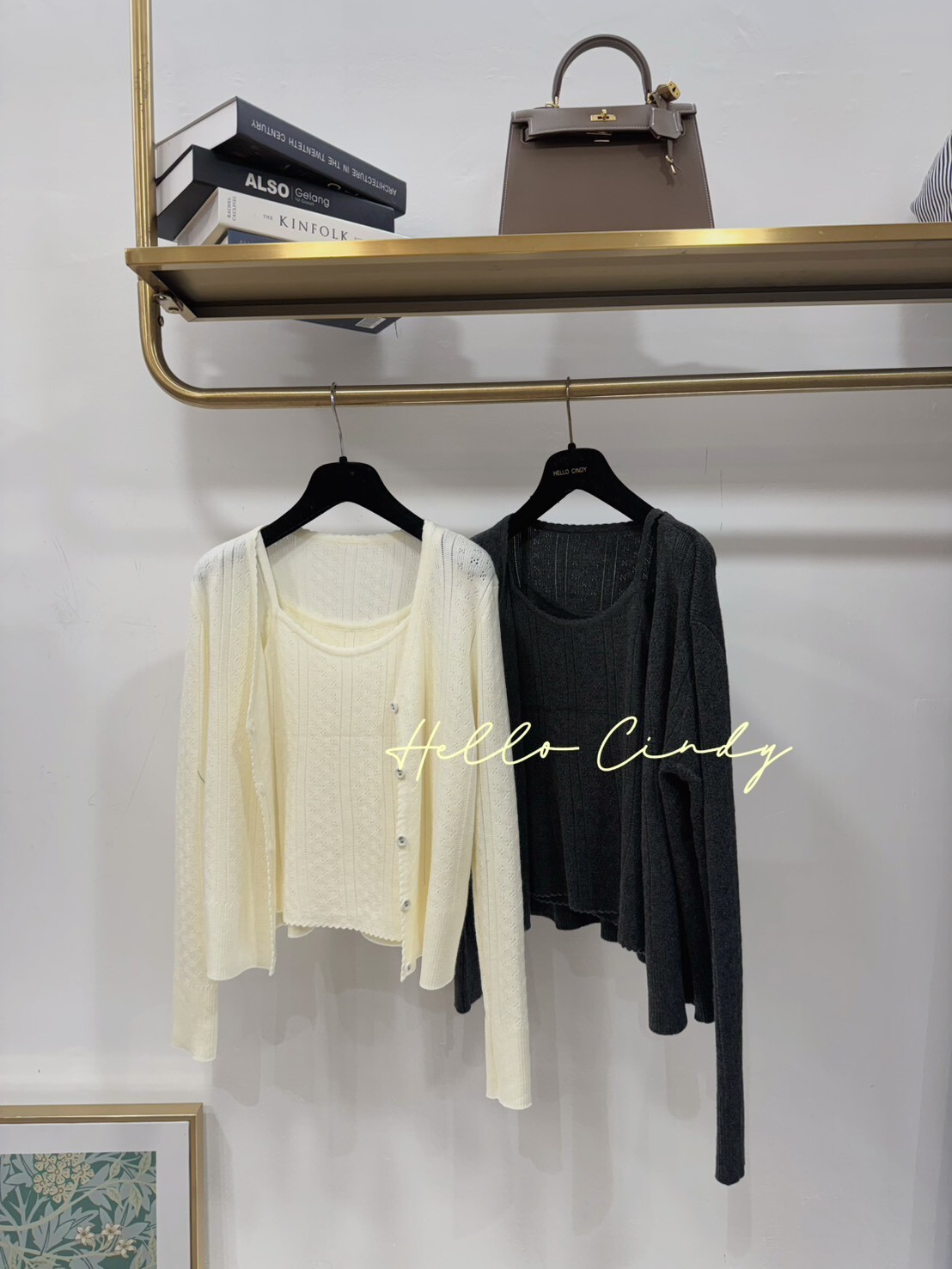 B11018 甜美款縷空針織背心+外套兩件組