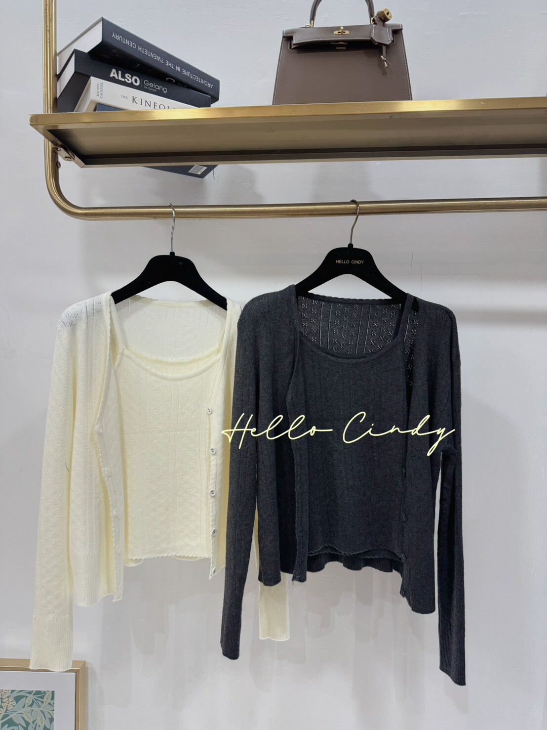 B11018 甜美款縷空針織背心+外套兩件組