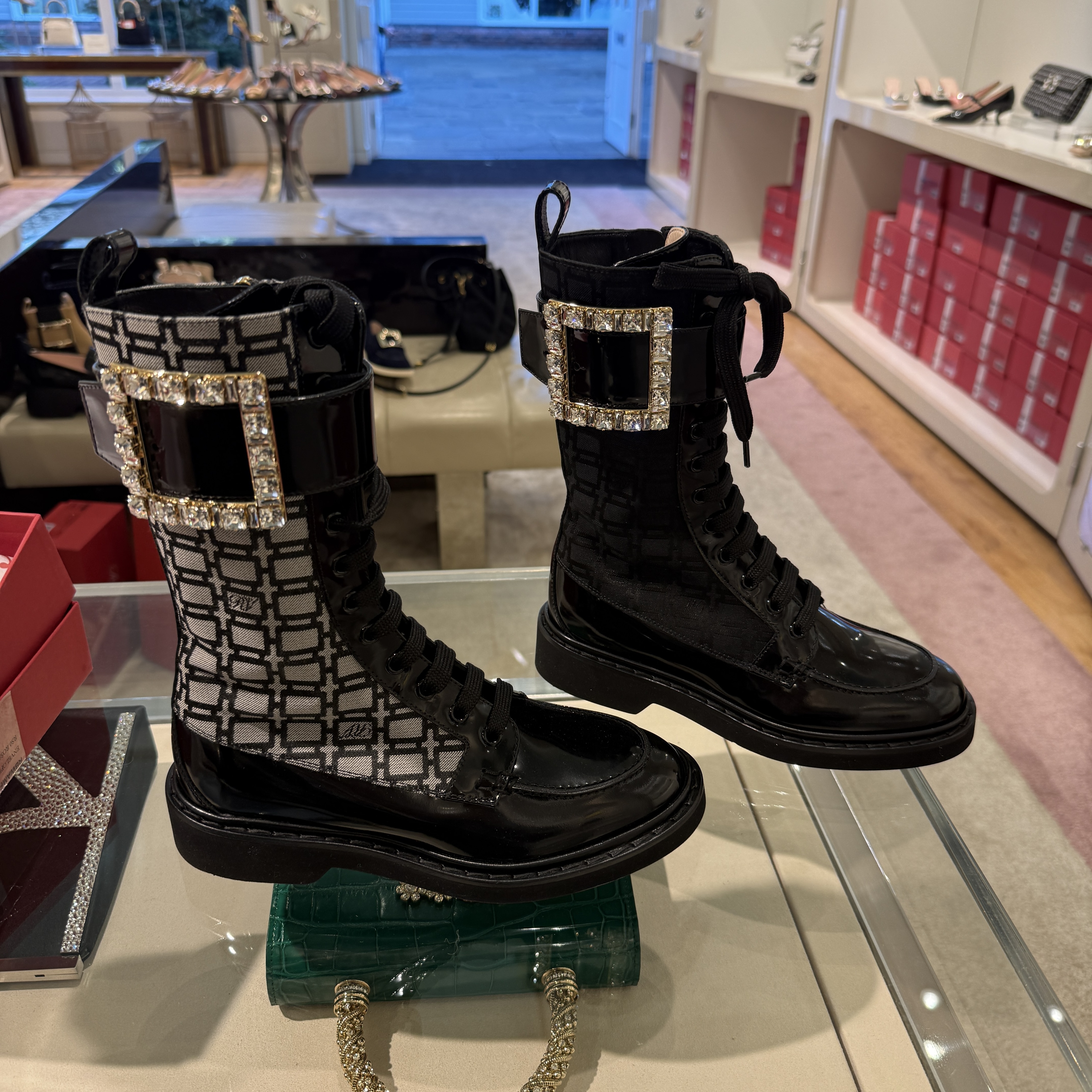 Roger Vivier Viv ranger strass bimat lace up boots