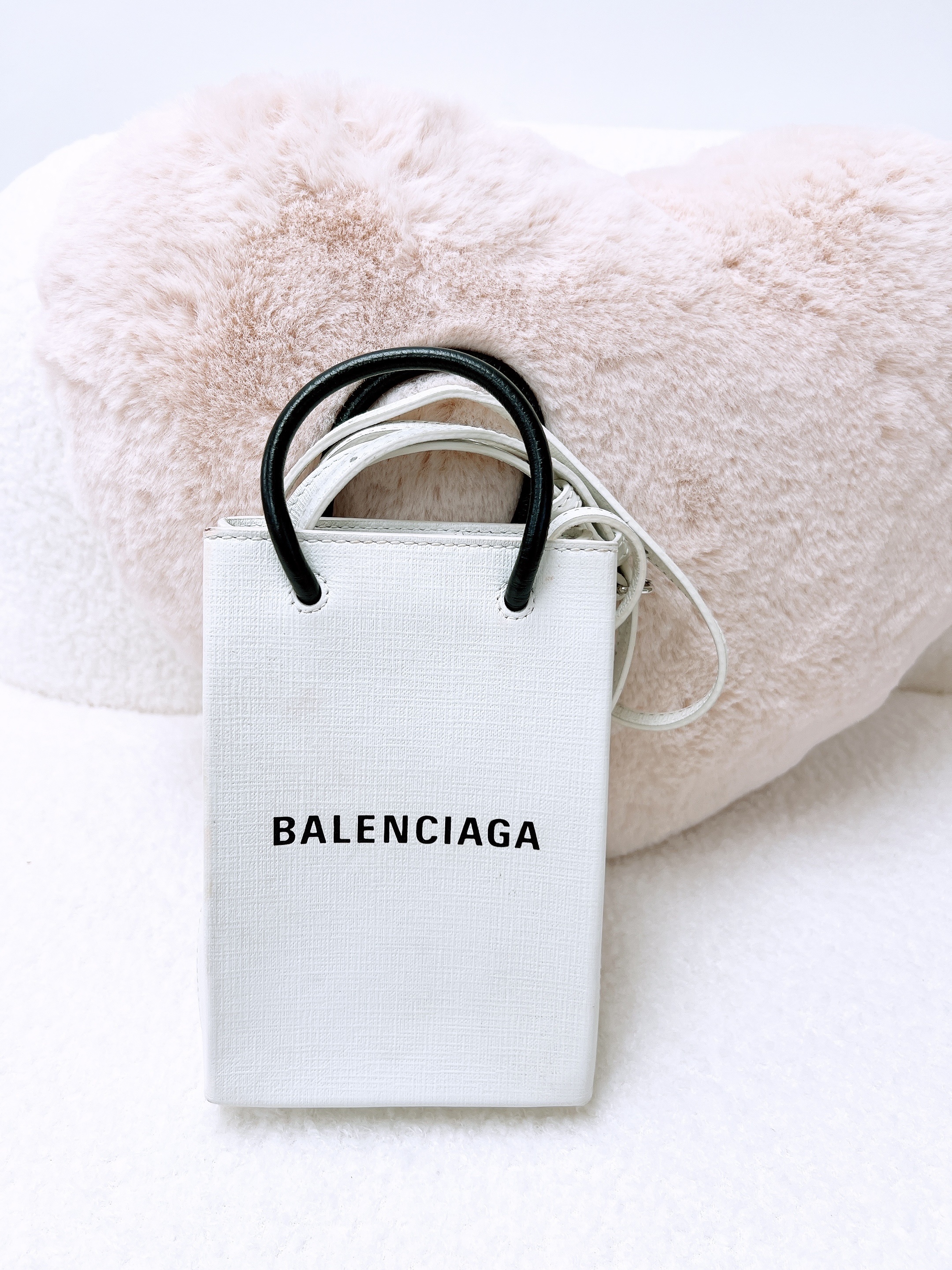 Balenciaga shopper mini tote/ phone holder white