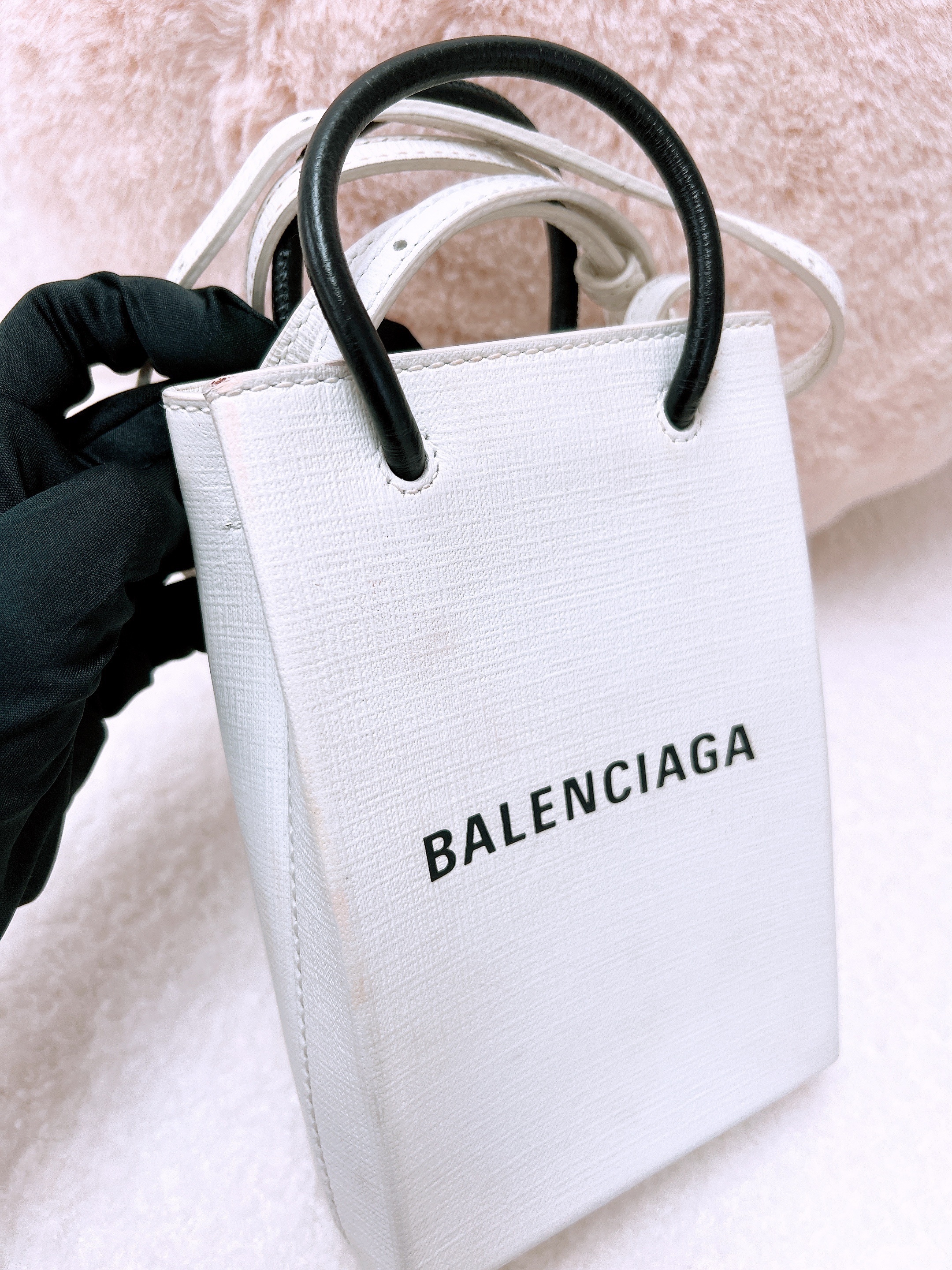 Balenciaga shopper mini tote/ phone holder white