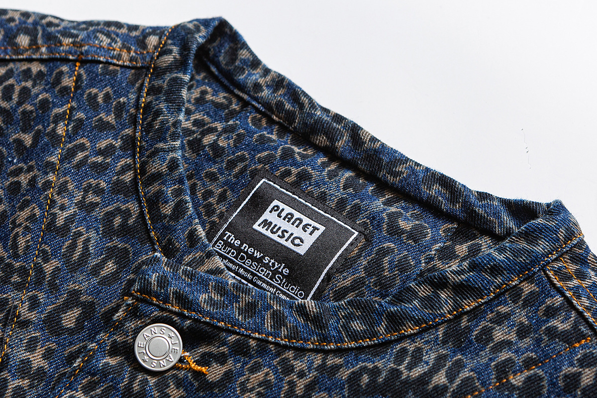 豹紋丹寧鋪棉外套