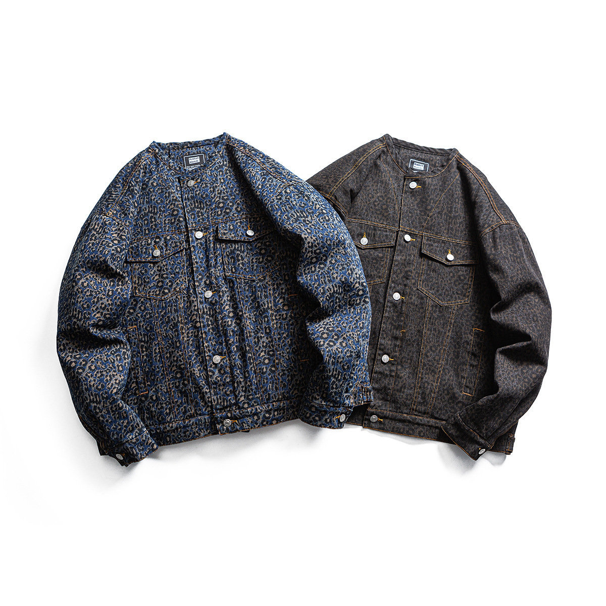 豹紋丹寧鋪棉外套