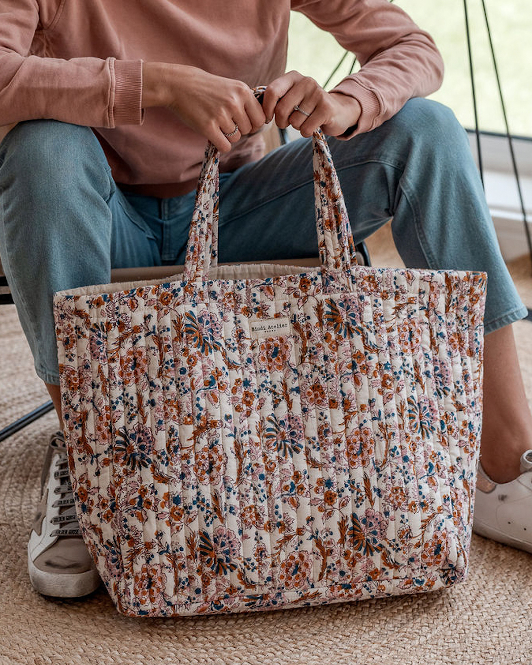 琪拉綻放橘花鑲淺粉紅 | 托特包