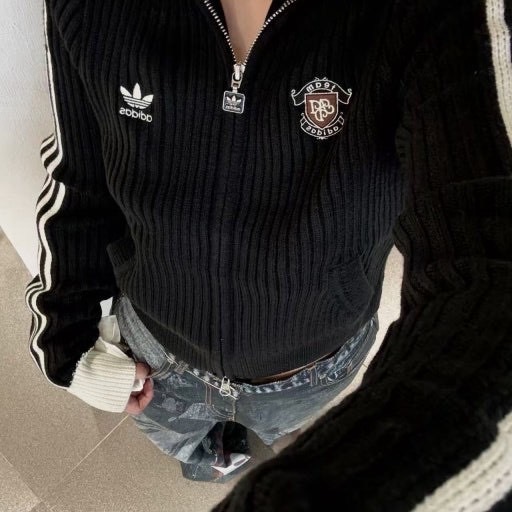 【Luxury】Adidas 宋雨琦同款 三葉草復古針織外套 多巴胺配色 彈性設計 寶寶藍 黑白 長袖